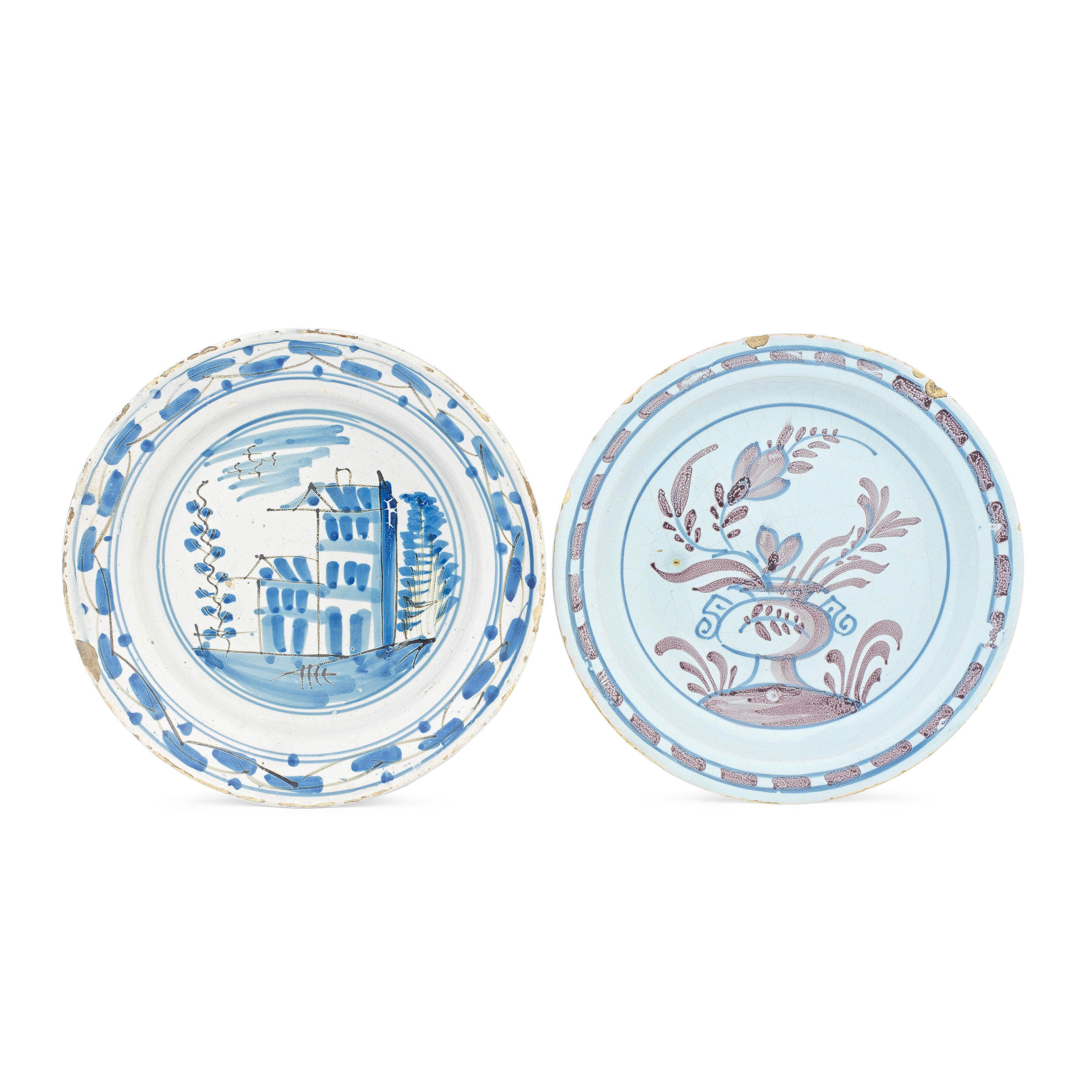 Appraisal: TWO LONDON DELFTWARE PLATES CIRCA - Of so-called 'pancake' shape