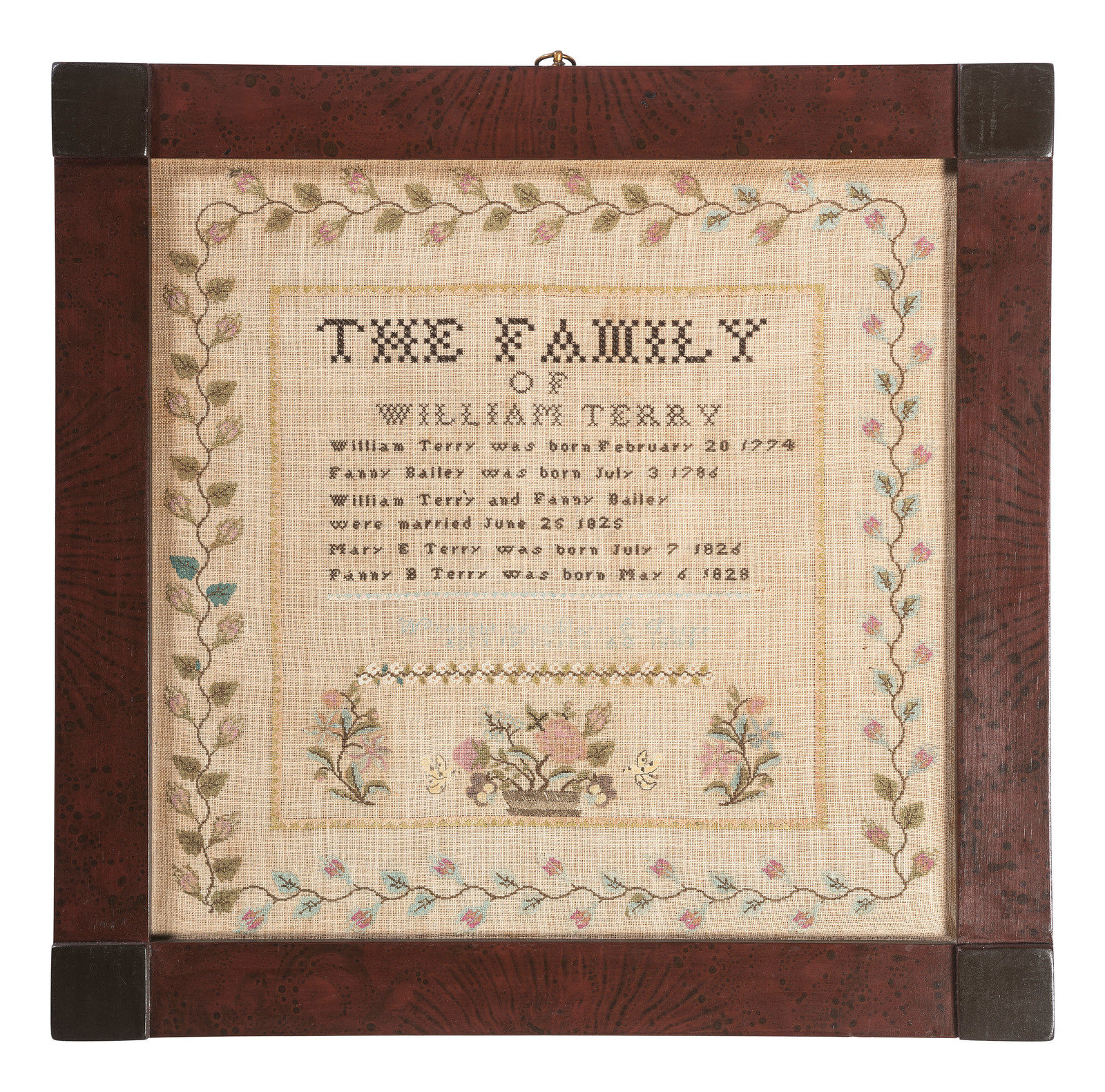 Appraisal: A Family Tree Embroidered Needlework Wrought by Mary Terry American