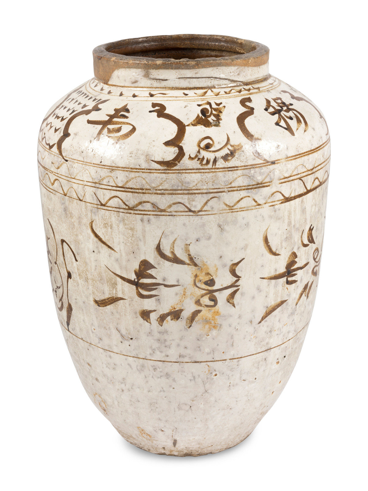 Appraisal: A Large Painted Cizhou Stoneware Wine Storage Jar Ming Dynasty