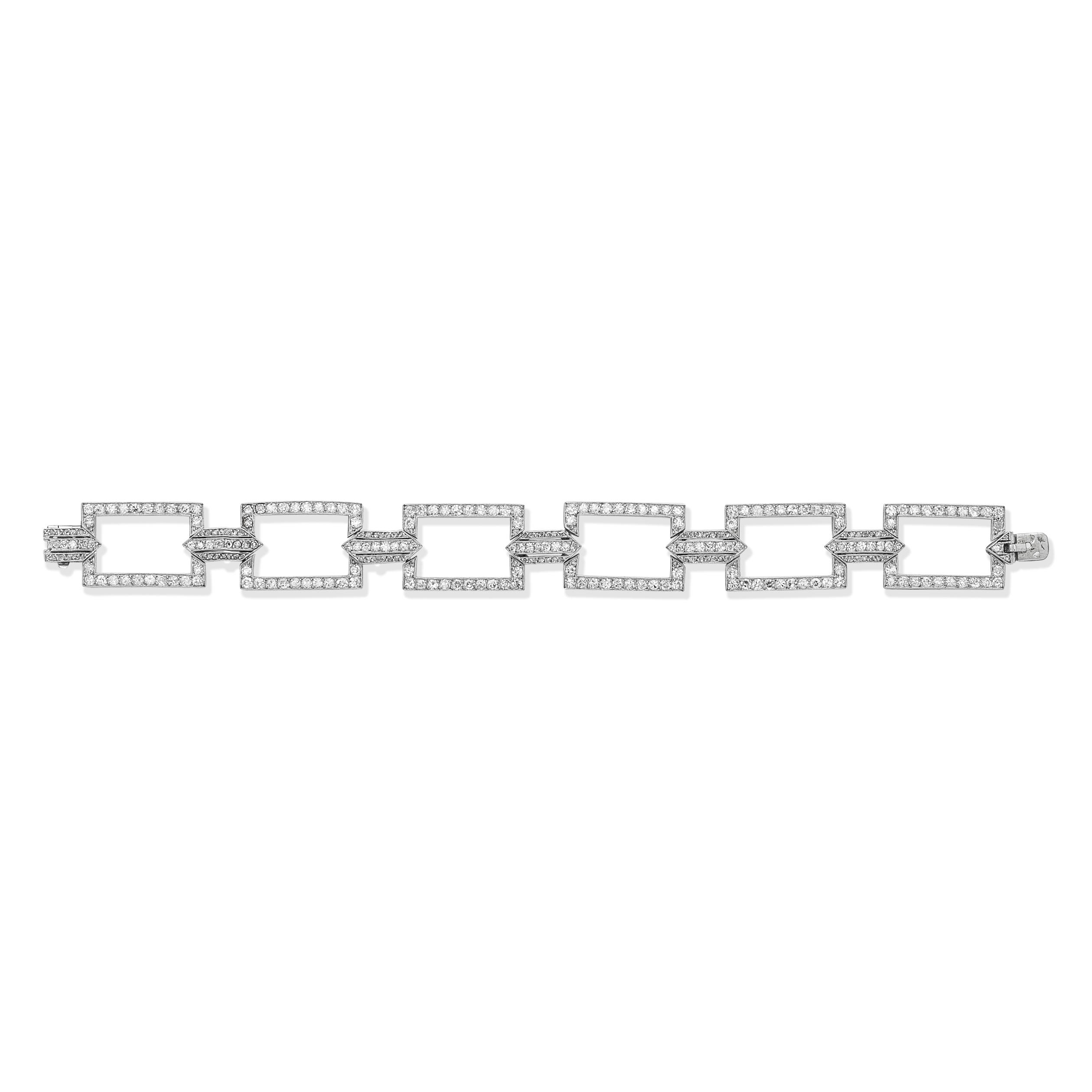 Appraisal: DIAMOND BRACELET Of open rectangular-linking set throughout with single and