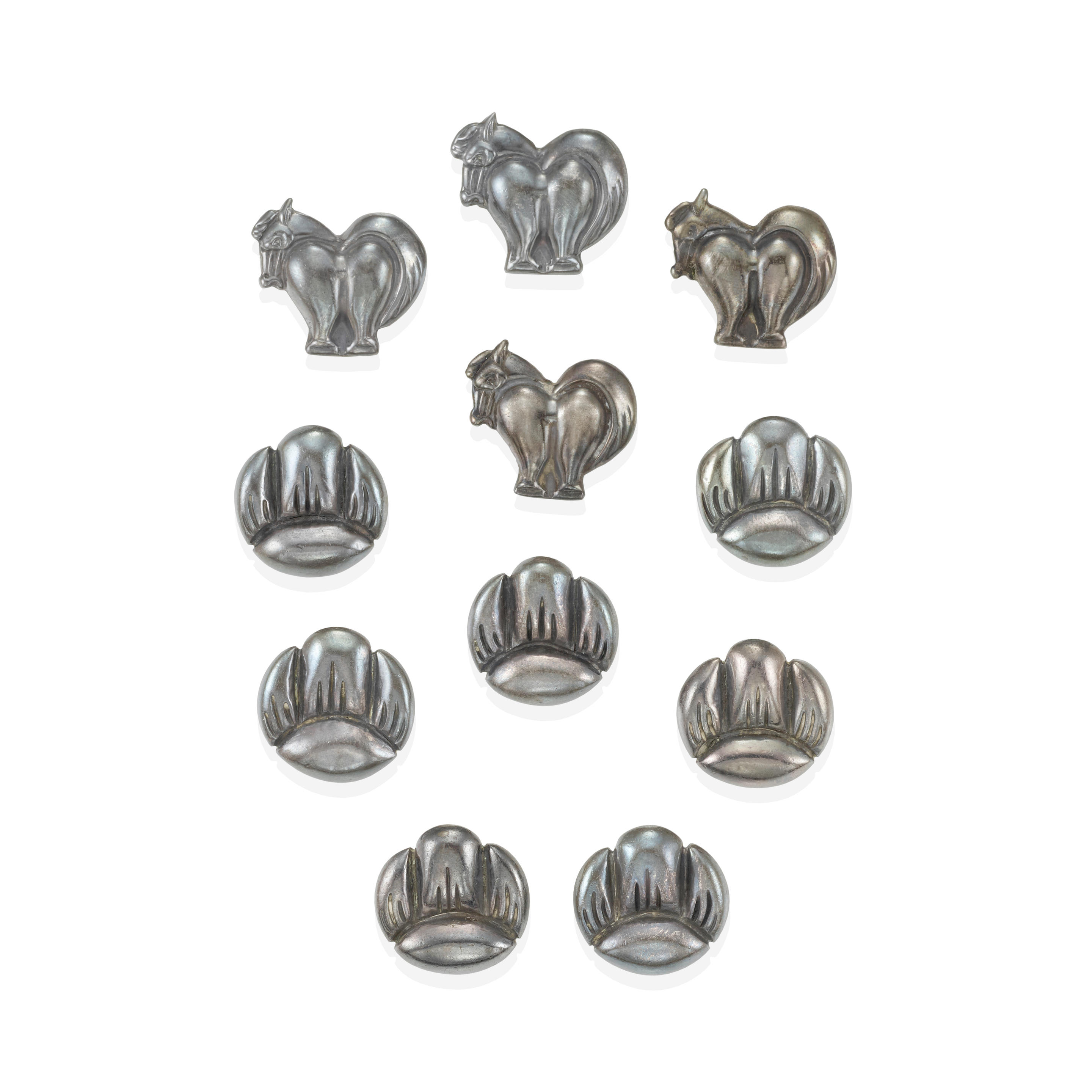 Appraisal: HUBERT HARMON TWO SETS OF SILVER BUTTONS MEXICO One set