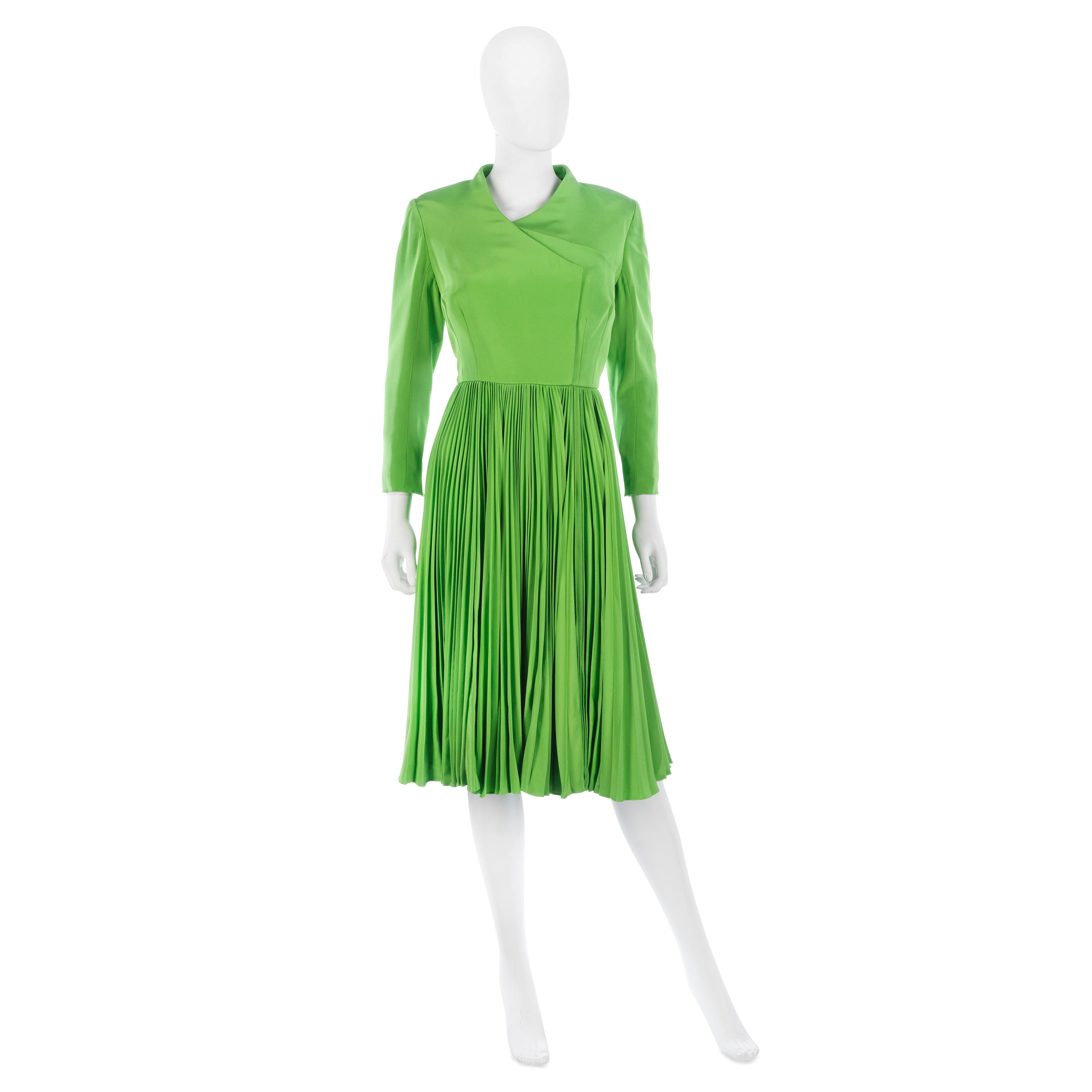 Appraisal: CHRISTIAN DIOR HAUTE COUTURE AN APPLE GREEN SILK PLEATED DRESS