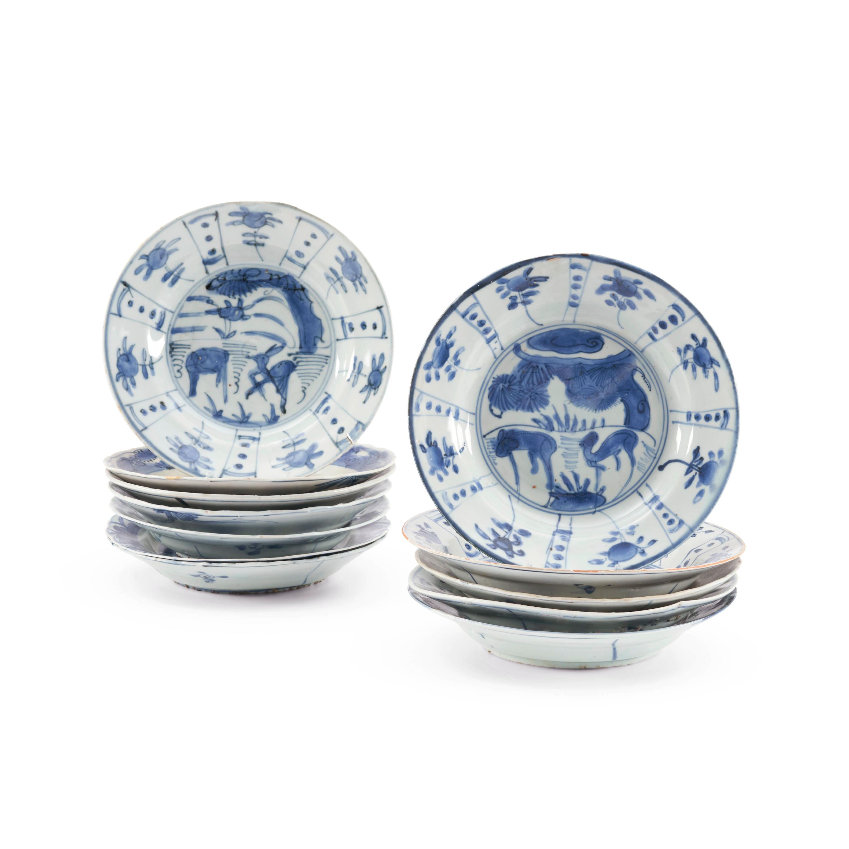 Appraisal: TWELVE KRAAK BLUE AND WHITE 'DEER' DISHES China late Ming