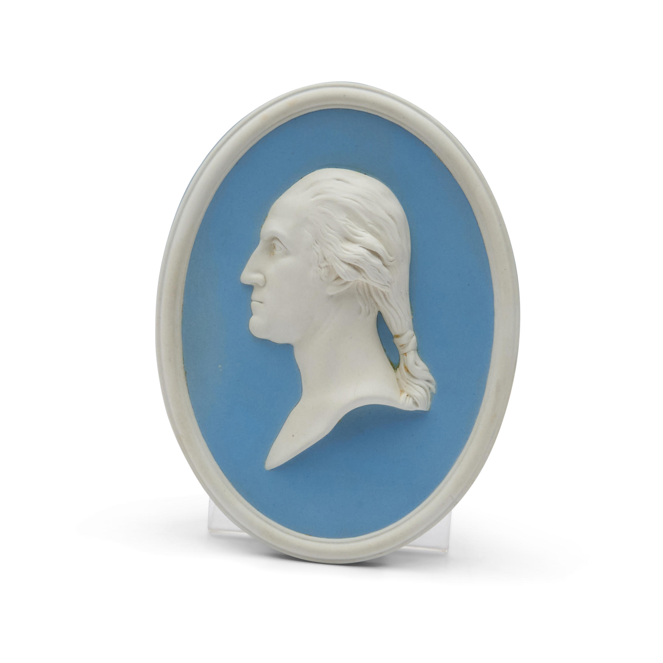 Appraisal: WEDGWOOD SOLID LIGHT BLUE JASPER PORTRAIT PLAQUE England c oval