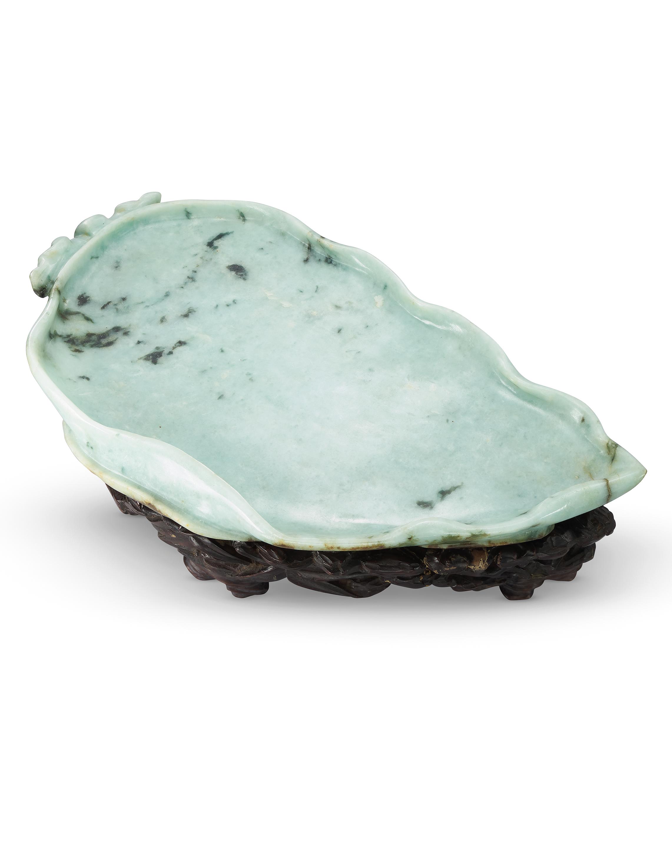 Appraisal: LARGE JADE 'LEAF' PLATTER ORNAMENT Depicting a large leaf the