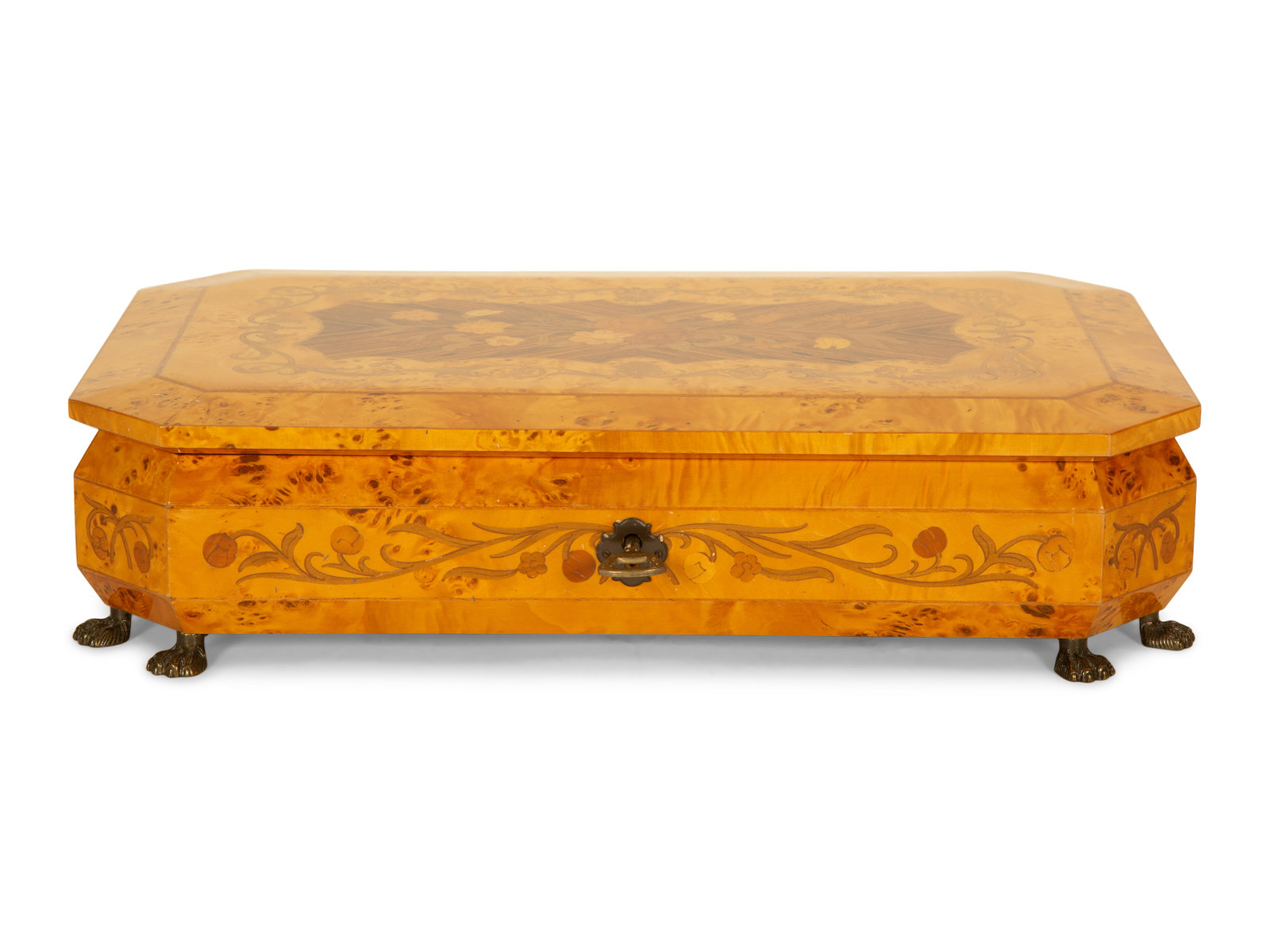 Appraisal: An Italian Burlwood and Marquetry Musical Jewelry Box th Century