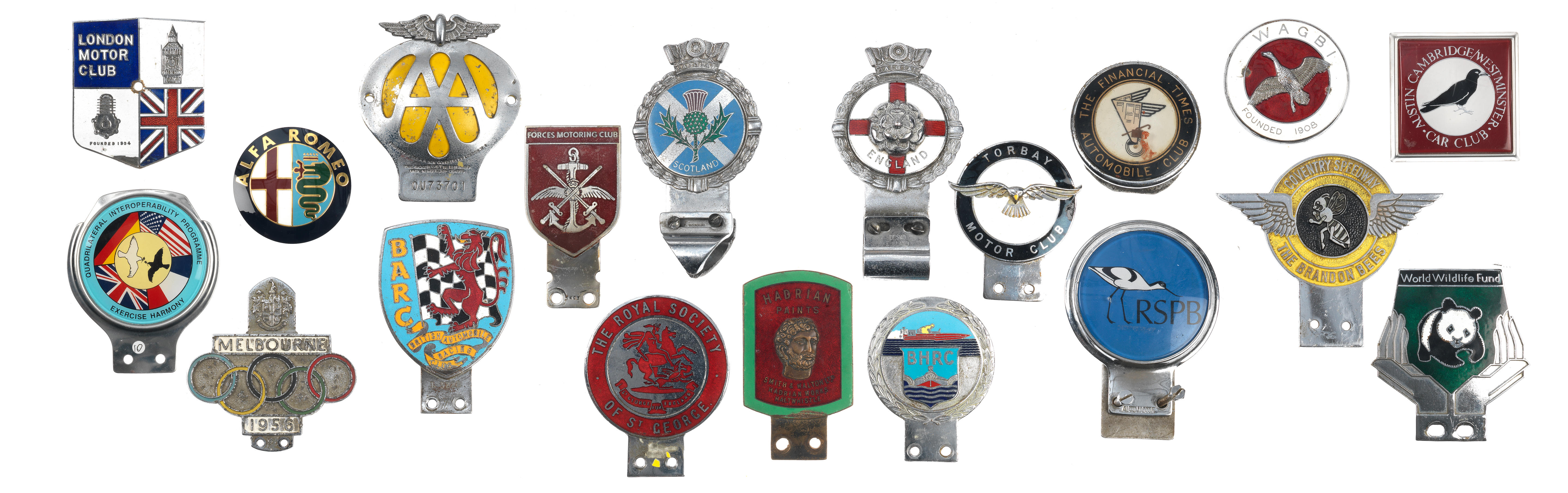 Appraisal: ASSORTED MOTORING BADGES including Gaunt enamel badges for England and