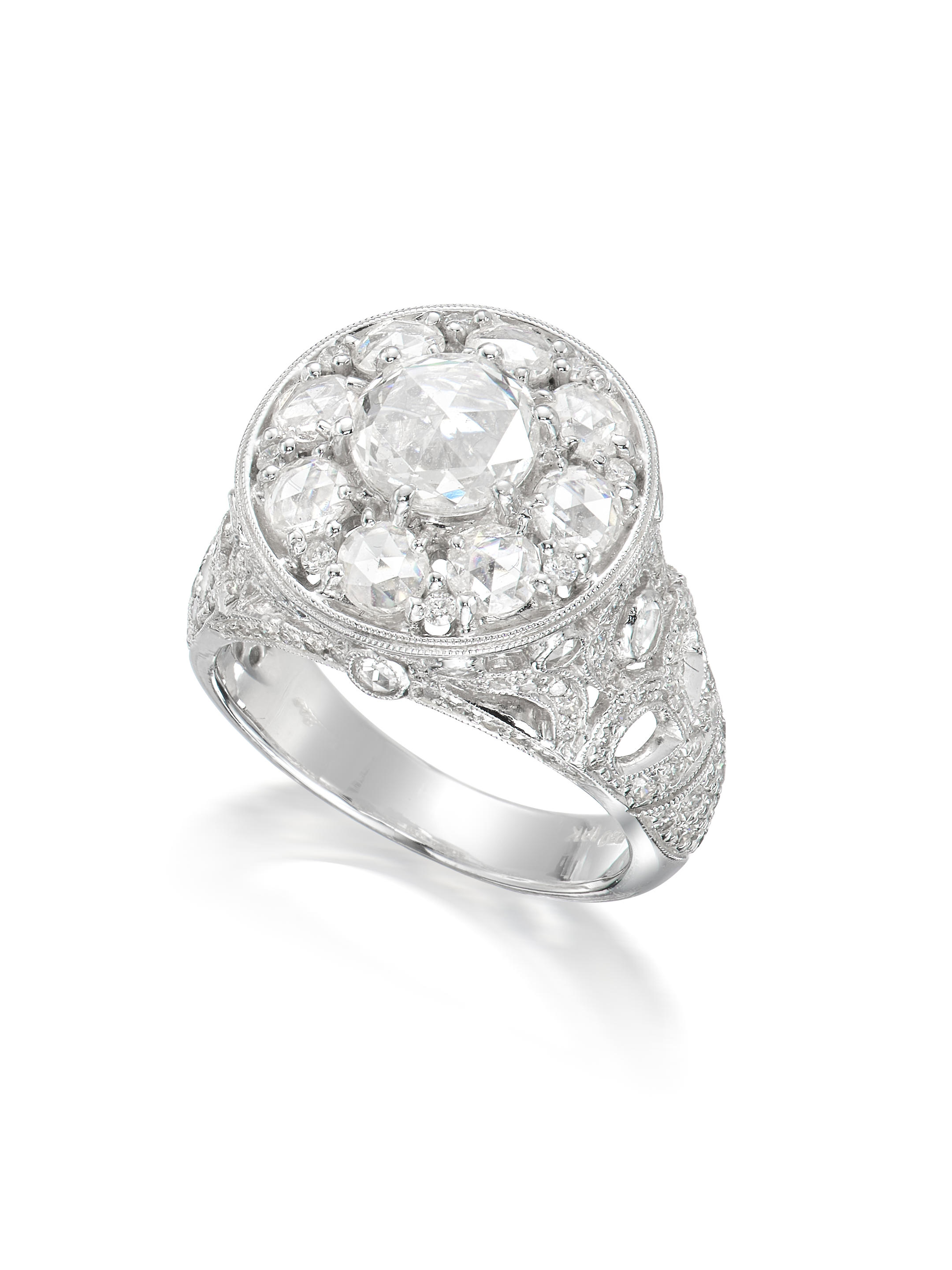 Appraisal: DIAMOND DRESS RING Set with rose-cut diamonds to a round