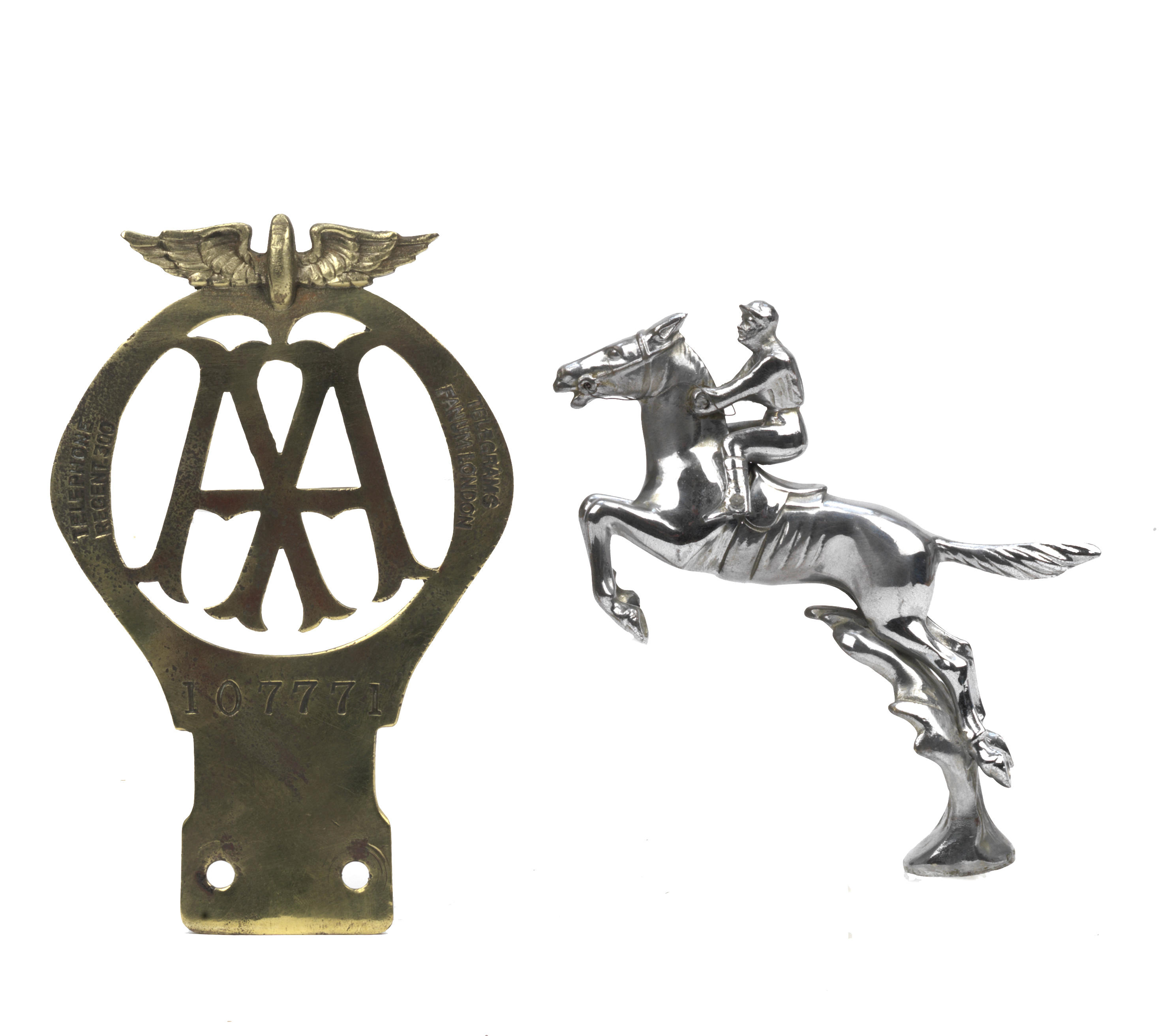 Appraisal: A DESMO 'STEEPLECHASER' MASCOT AND AN AA BADGE the mascot