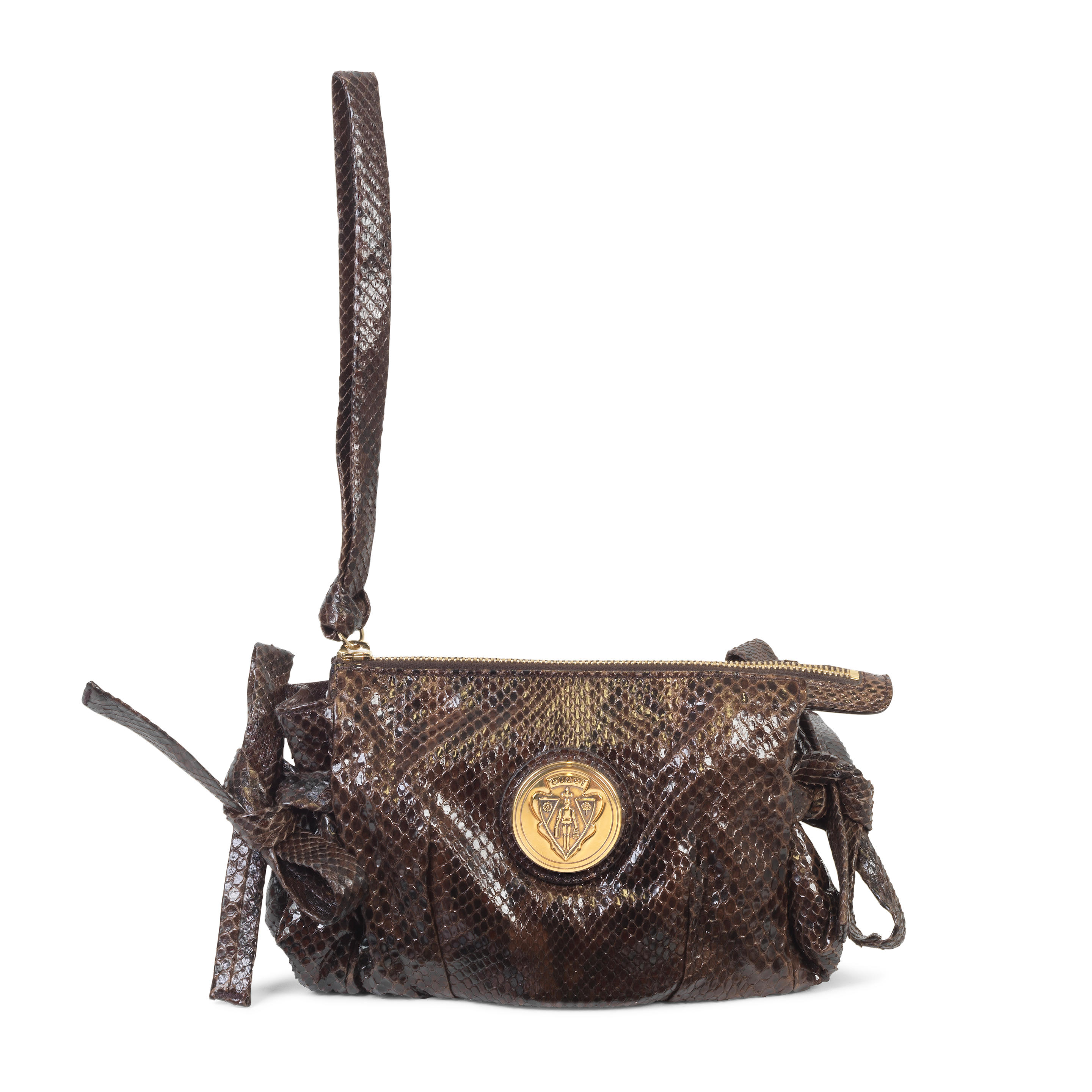 Appraisal: GUCCI A SHINY BROWN PYTHON HYSTERIA CLUTCH c Dark brown