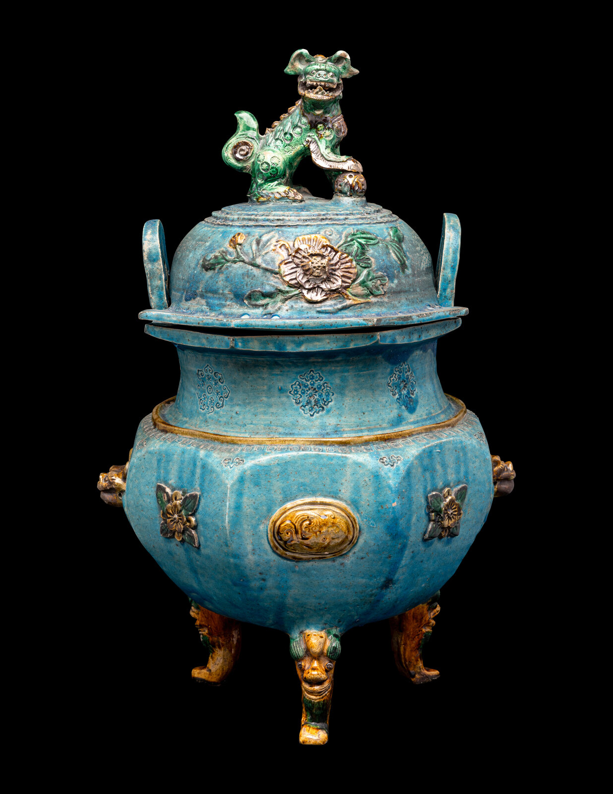 Appraisal: A Chinese Fahua Porcelain Incense Burner and Cover Ming Dynasty