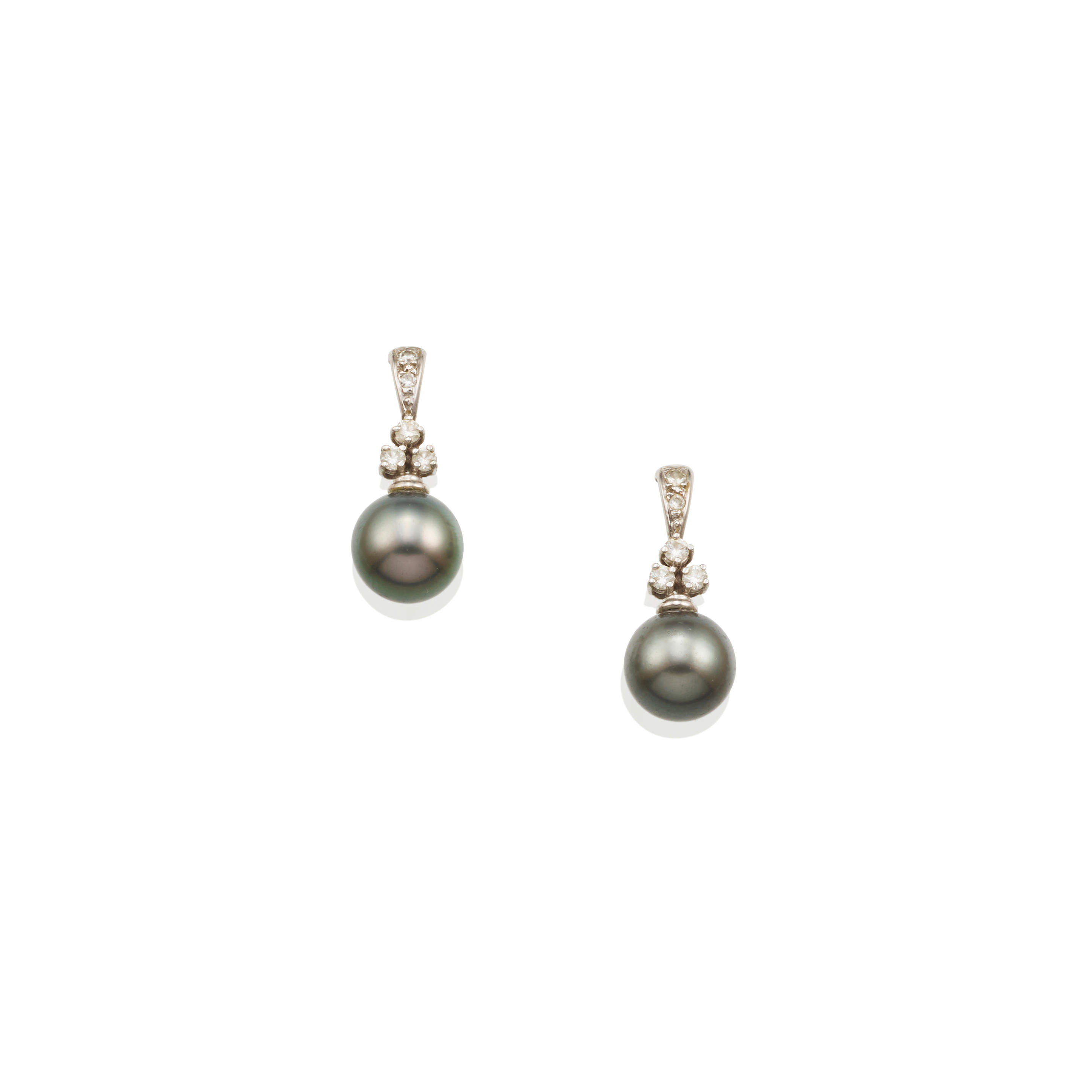 Appraisal: A PAIR OF WHITE GOLD CULTURED PEARL AND DIAMOND EARRINGS