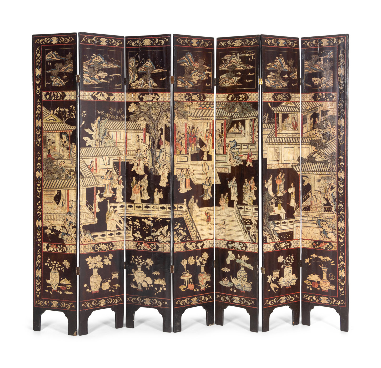 Appraisal: A Chinese Export Coromandel Lacquer Seven-Panel Screen th Century Height