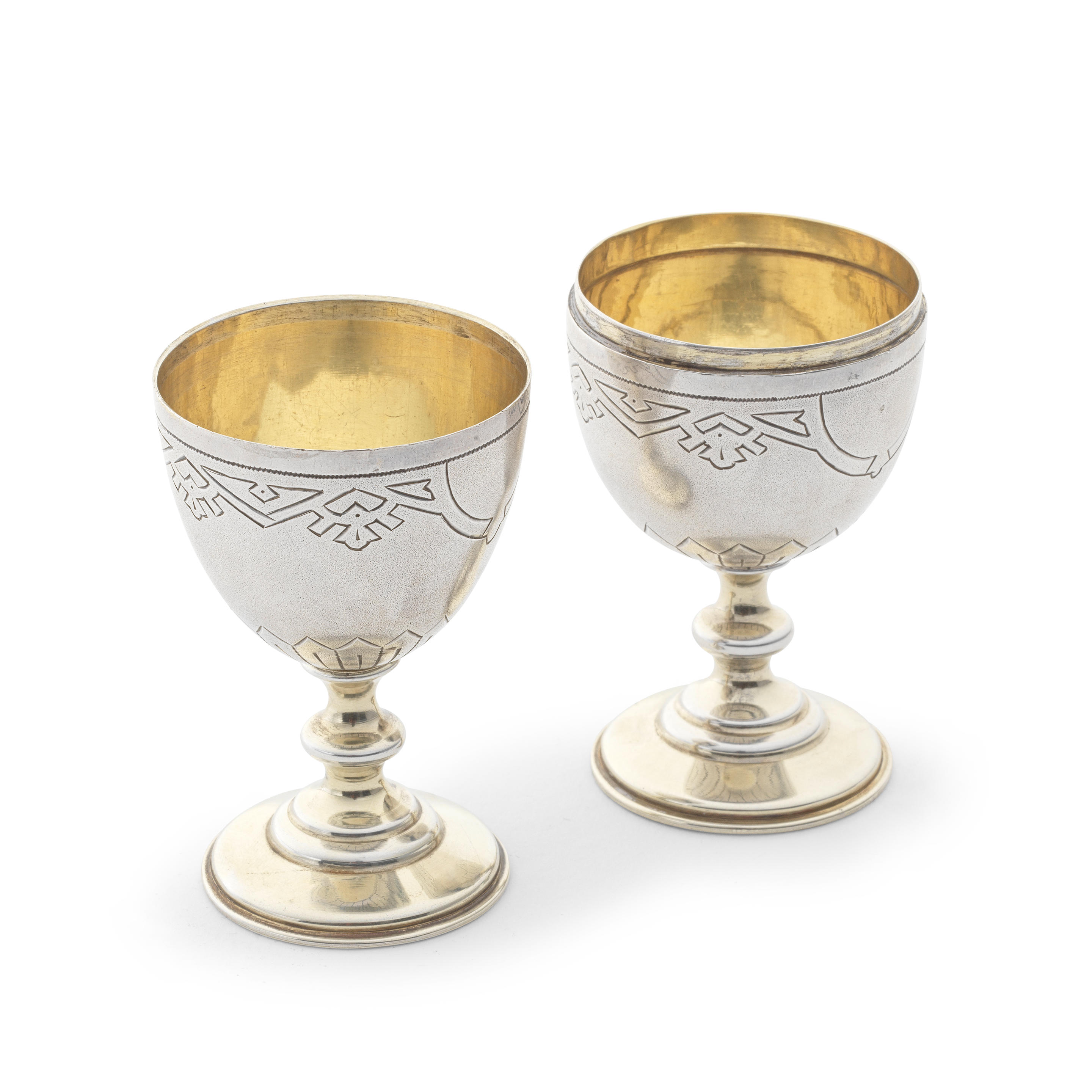 Appraisal: A RUSSIAN SILVER EGG TRAVELLING VODKA CUPS maker's mark rubbed