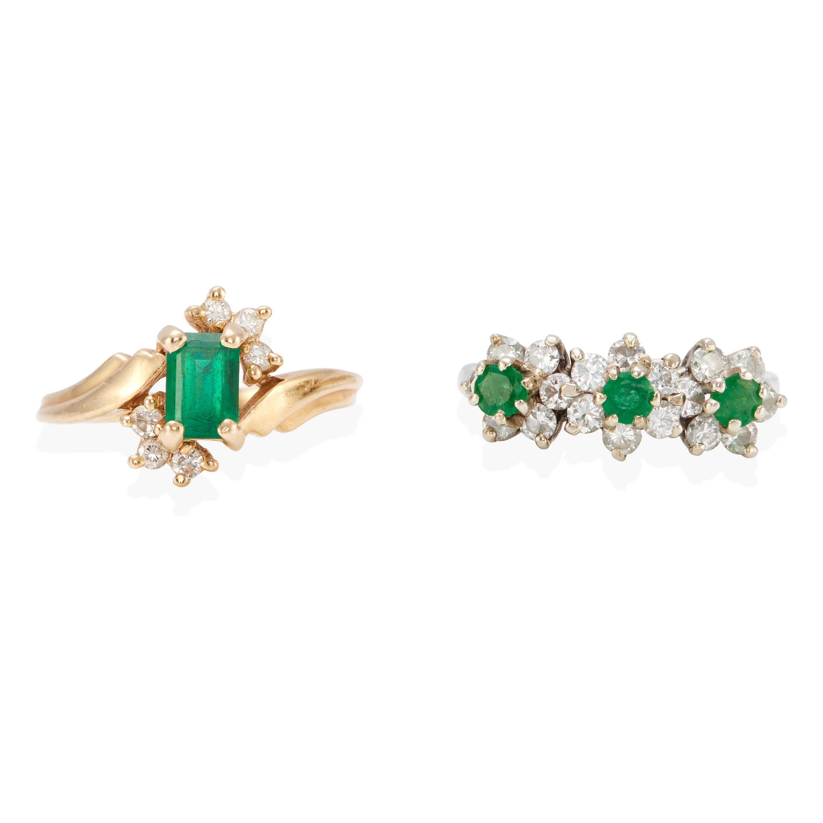 Appraisal: TWO K BI-COLOR GOLD DIAMOND AND EMERALD RINGS k white