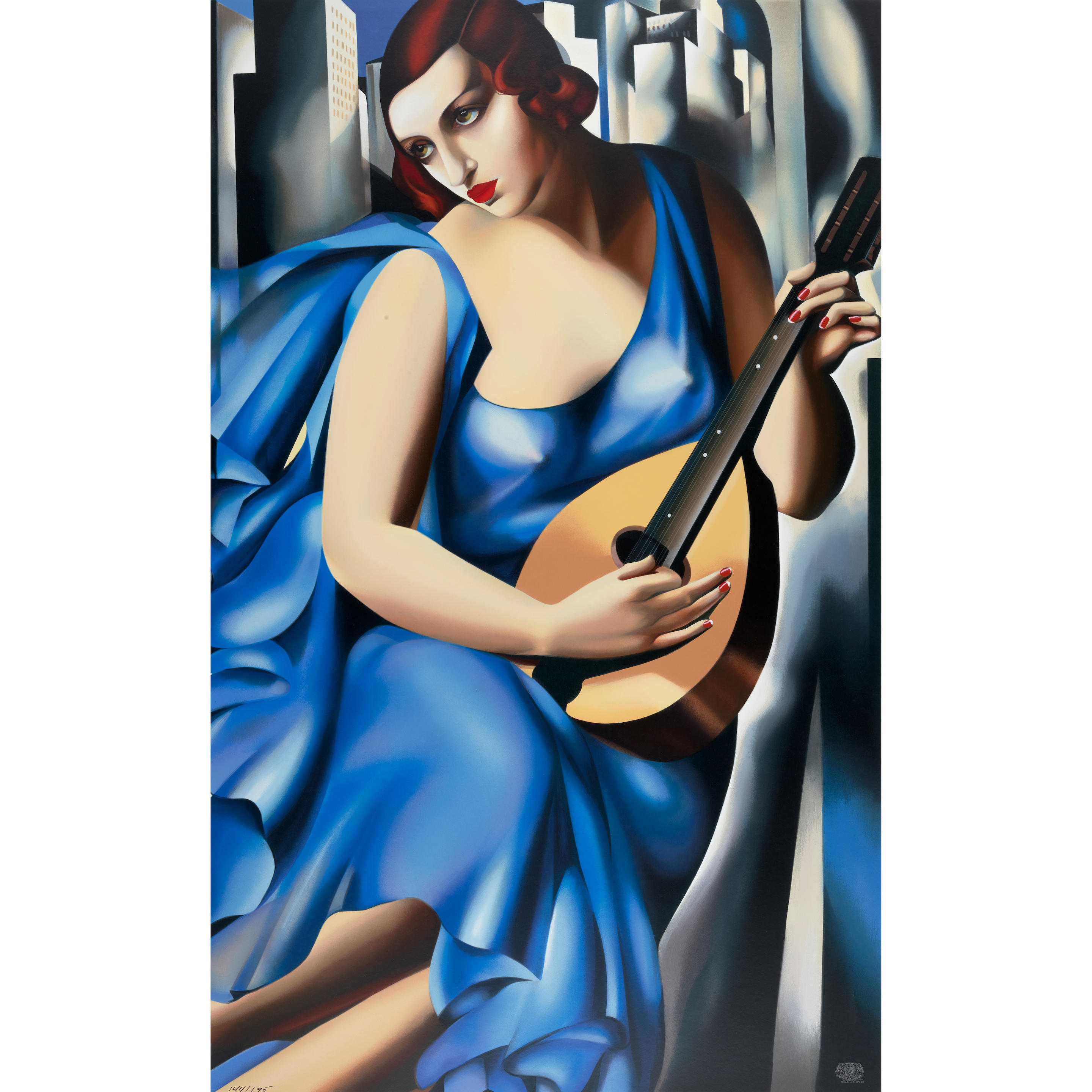 Appraisal: AFTER TAMARA DE LEMPICKA - Femme bleue la guitare Woman