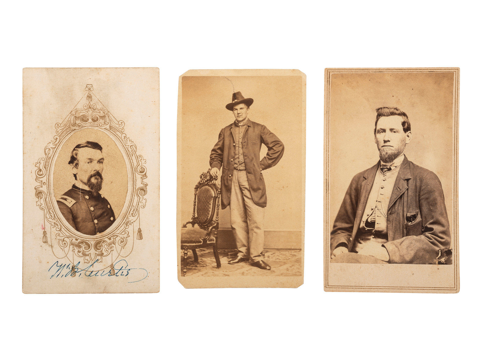 Appraisal: CIVIL WAR A trio of CDVs including signed portrait of