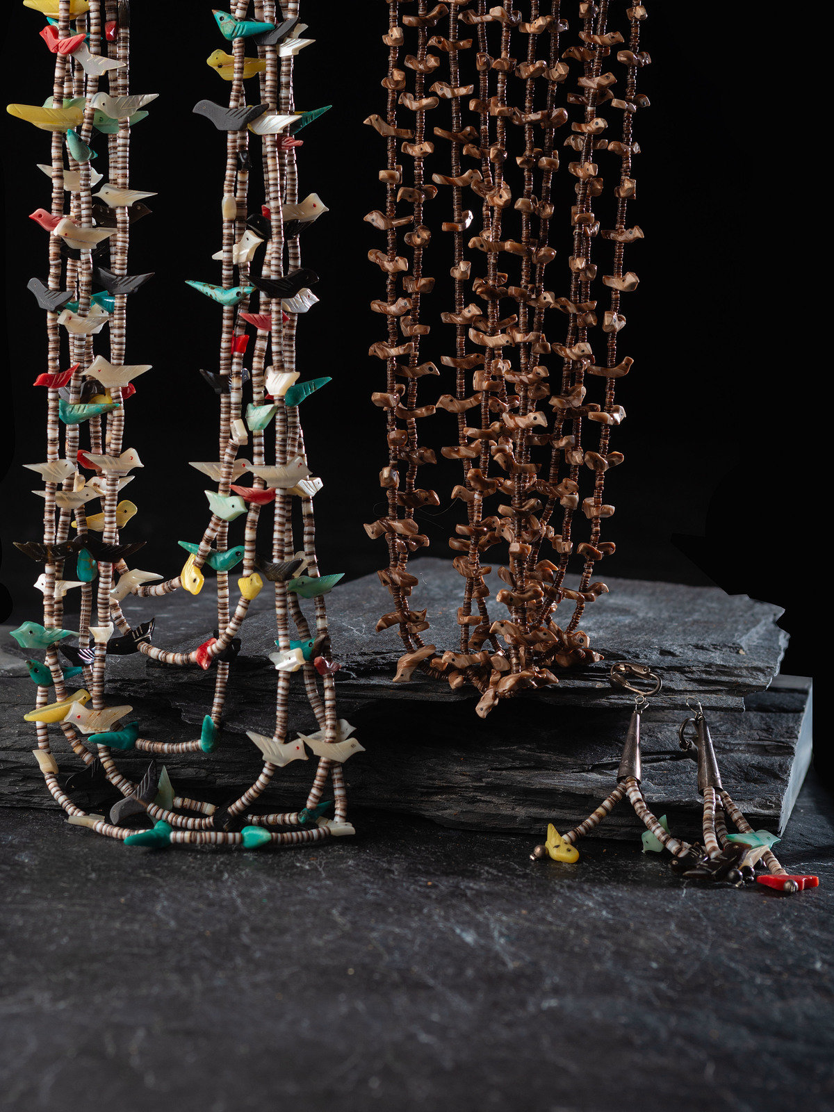 Appraisal: Zuni Multi-strand Fetish Necklace and Earrings third quarter th century