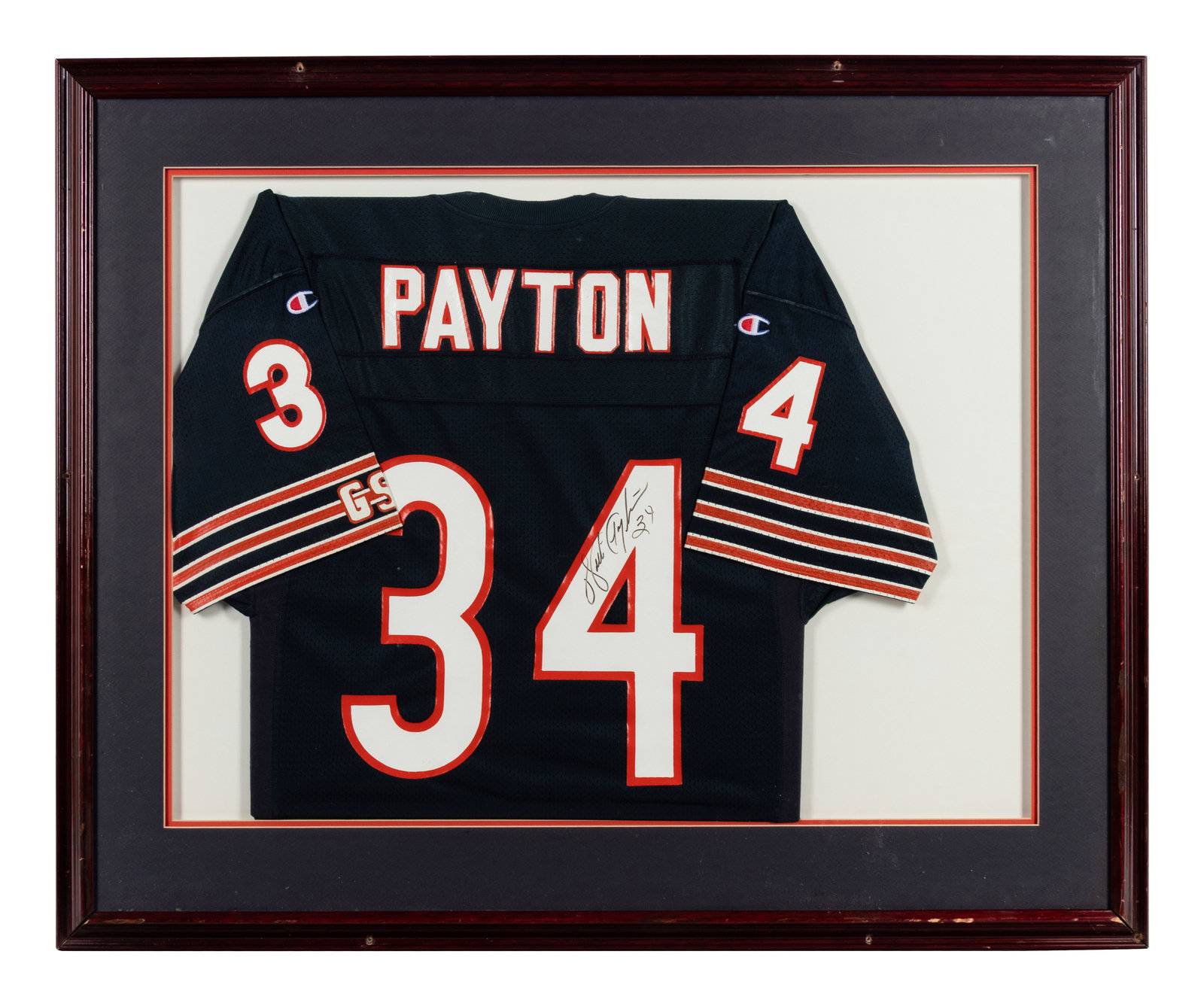 Appraisal: A Chicago Bears Jersey Display Signed by Walter Payton Formerly