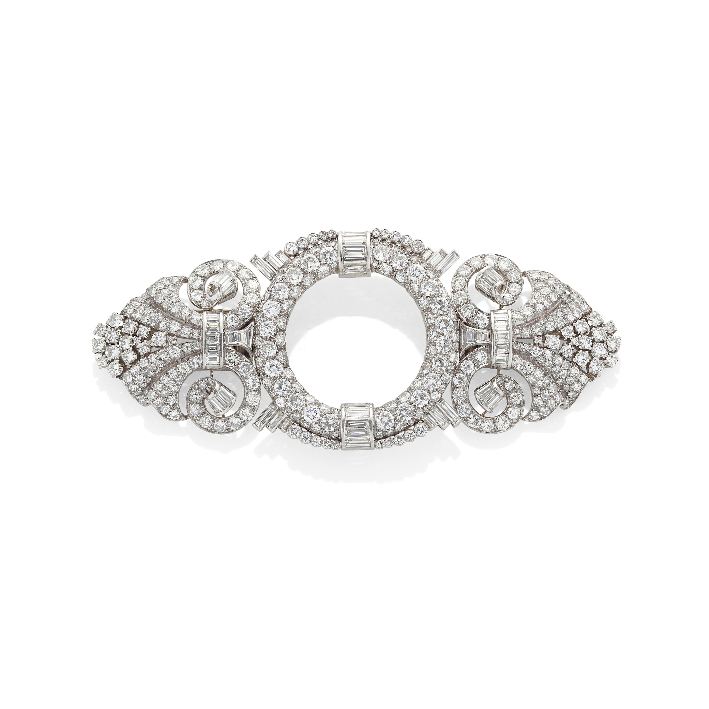 Appraisal: ILLARIO FOR BULGARI DIAMOND BANGLE TRIPLE-CLIP BROOCH CIRCA Of geometric