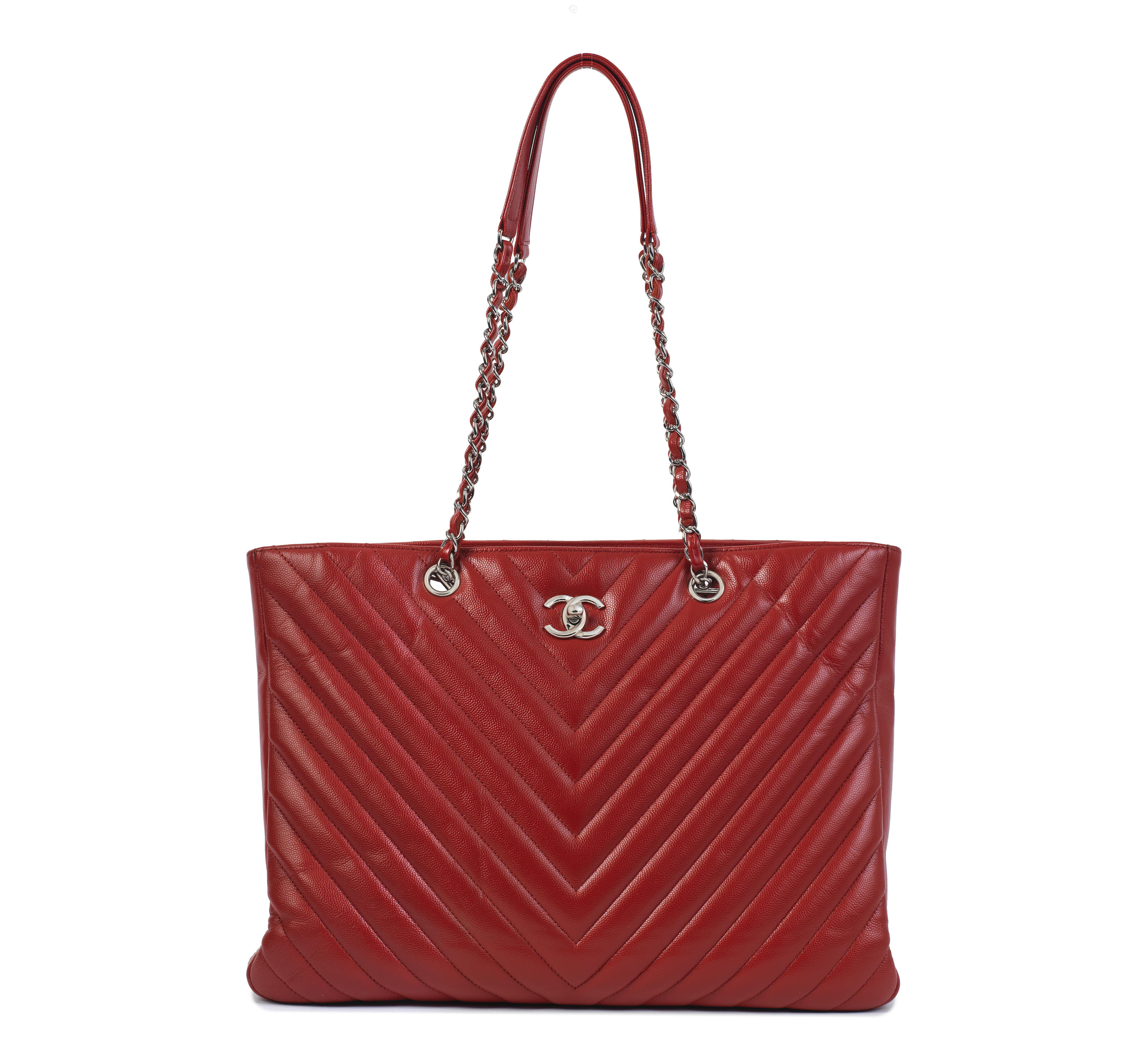 Appraisal: KARL LAGERFELD FOR CHANEL A RED CAVIAR LEATHER CHEVRON QUILTED