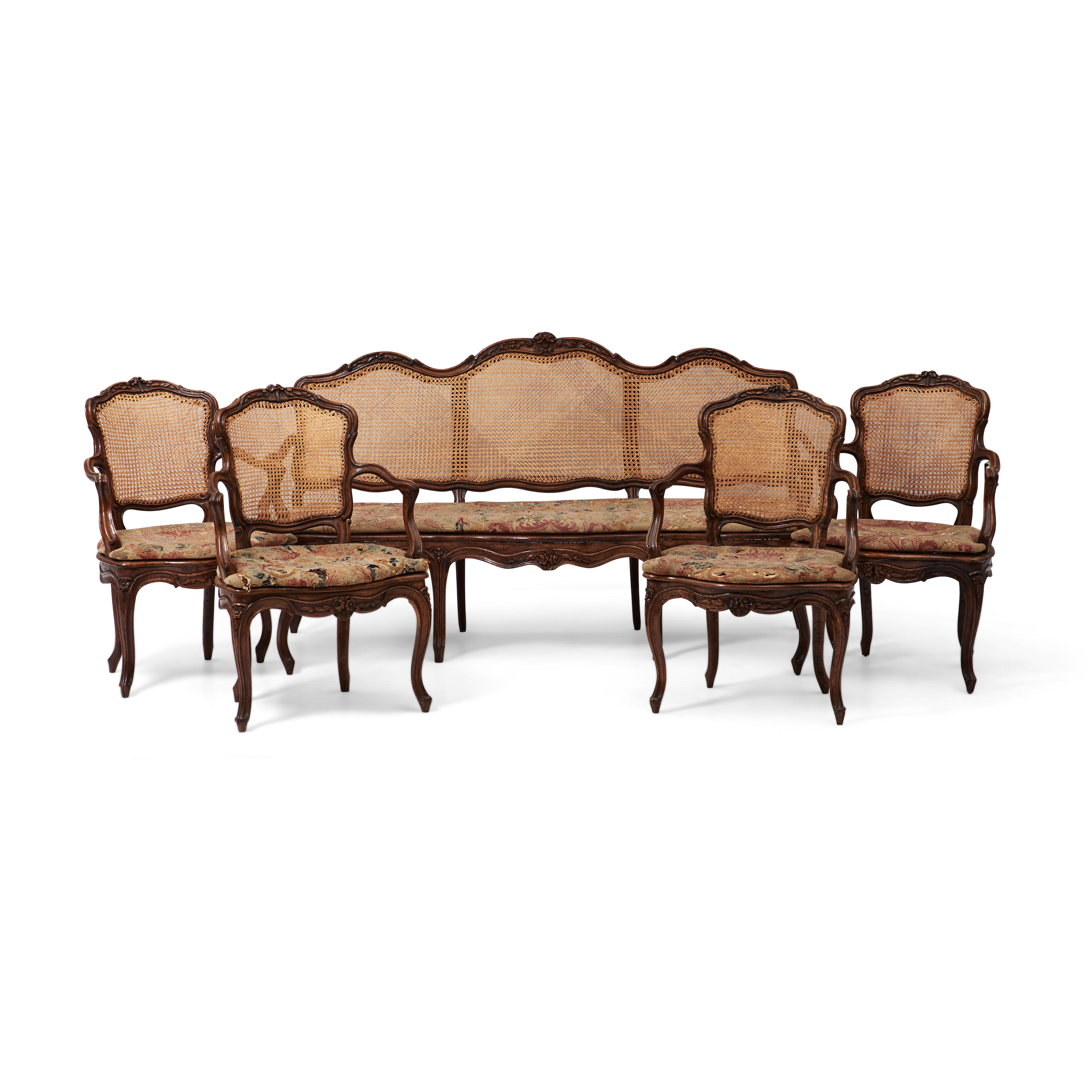 Appraisal: SUITE OF LOUIS XV CANED WALNUT FURNITURE France mid th