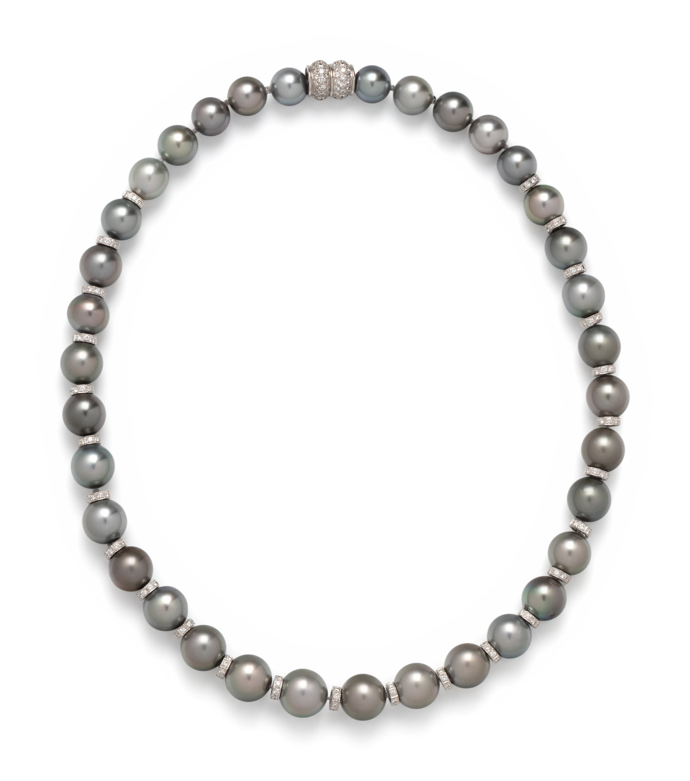 Appraisal: CULTURED TAHITIAN PEARL AND DIAMOND NECKLACE Containing cultured Tahitian pearls