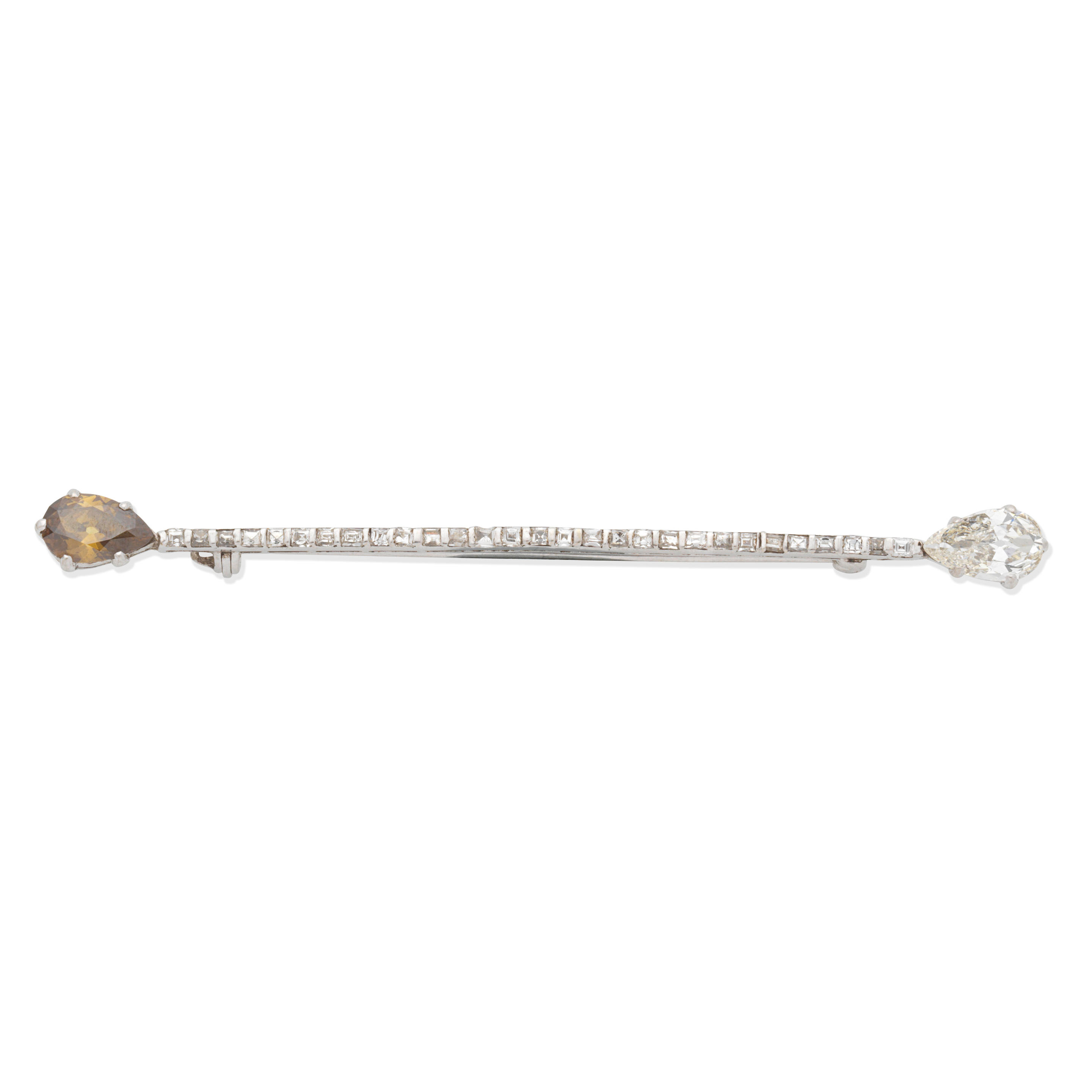 Appraisal: DIAMOND AND COLOURED DIAMOND BAR BROOCH The row of step-cut