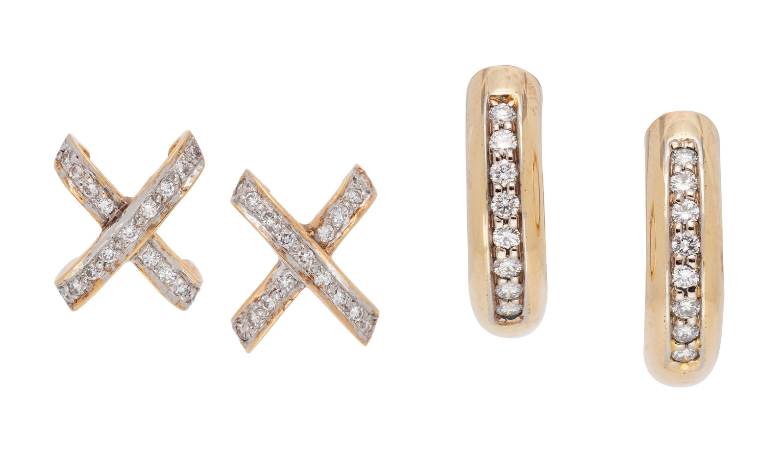 Appraisal: COLLECTION OF YELLOW GOLD AND DIAMOND EARRINGS Consisting of a