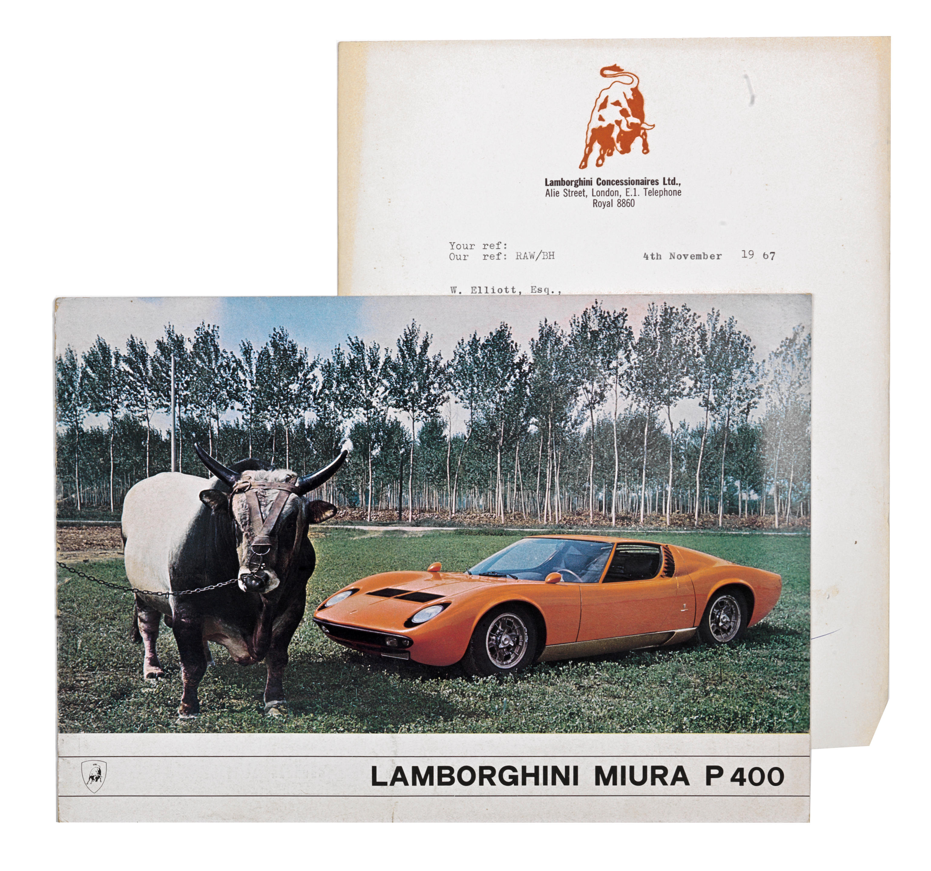 Appraisal: A LAMBORGHINI MIURA P SALES BROCHURE staple-bound -page brochure printed