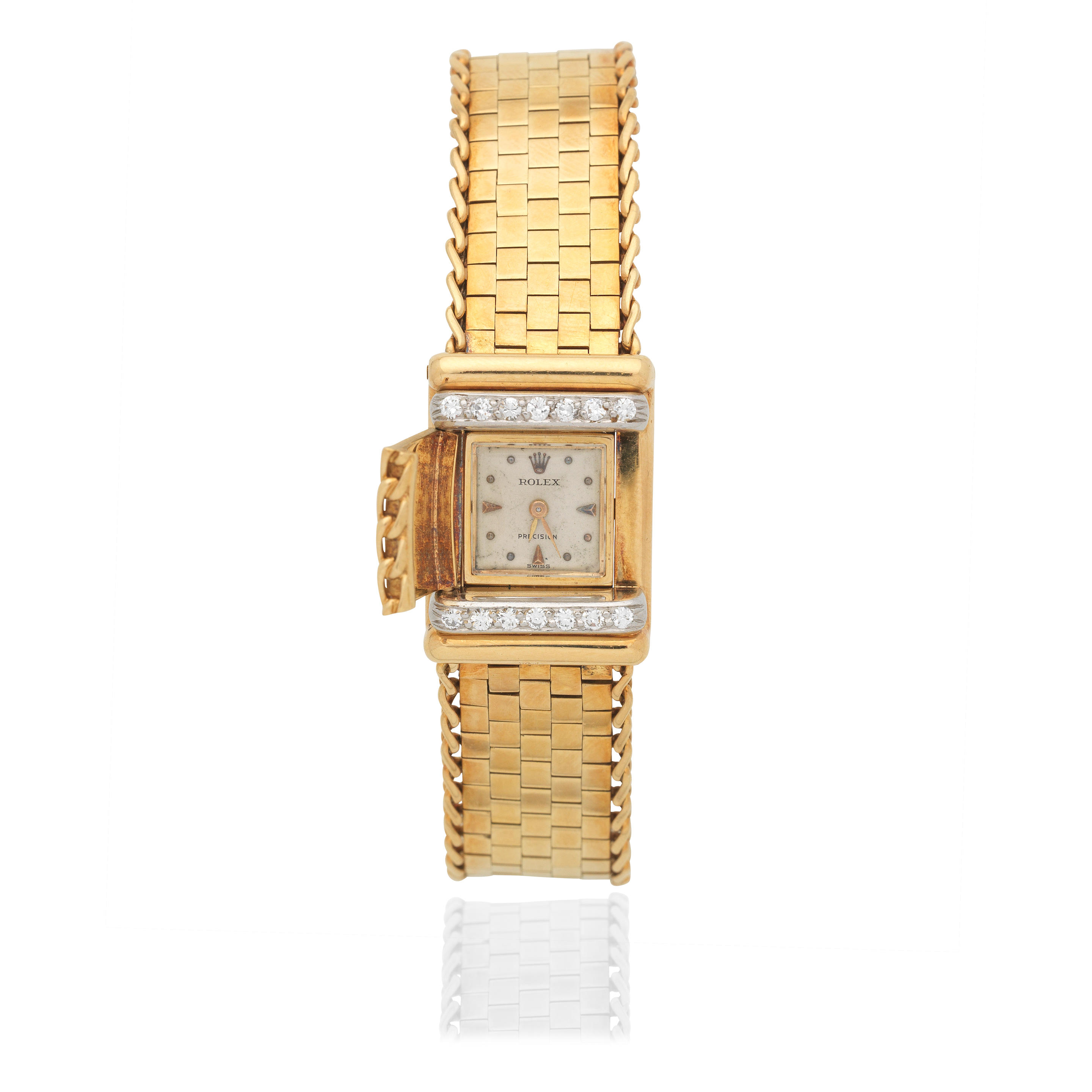 Appraisal: DIAMOND-SET BRACELET WATCH Of brick-linking the centrepiece accented with brilliant-cut