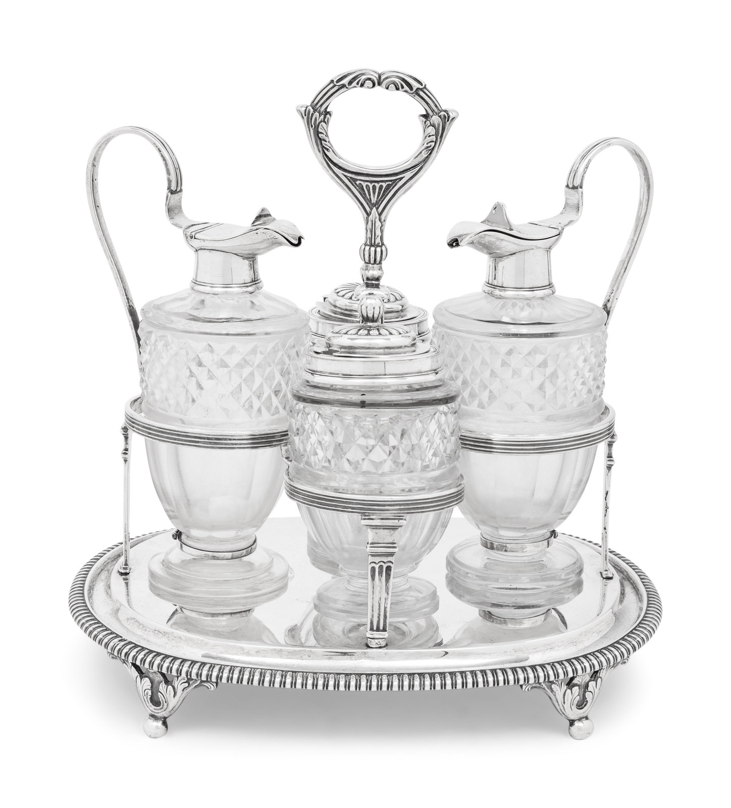 Appraisal: A George III Silver and Cut Glass Cruet Set William