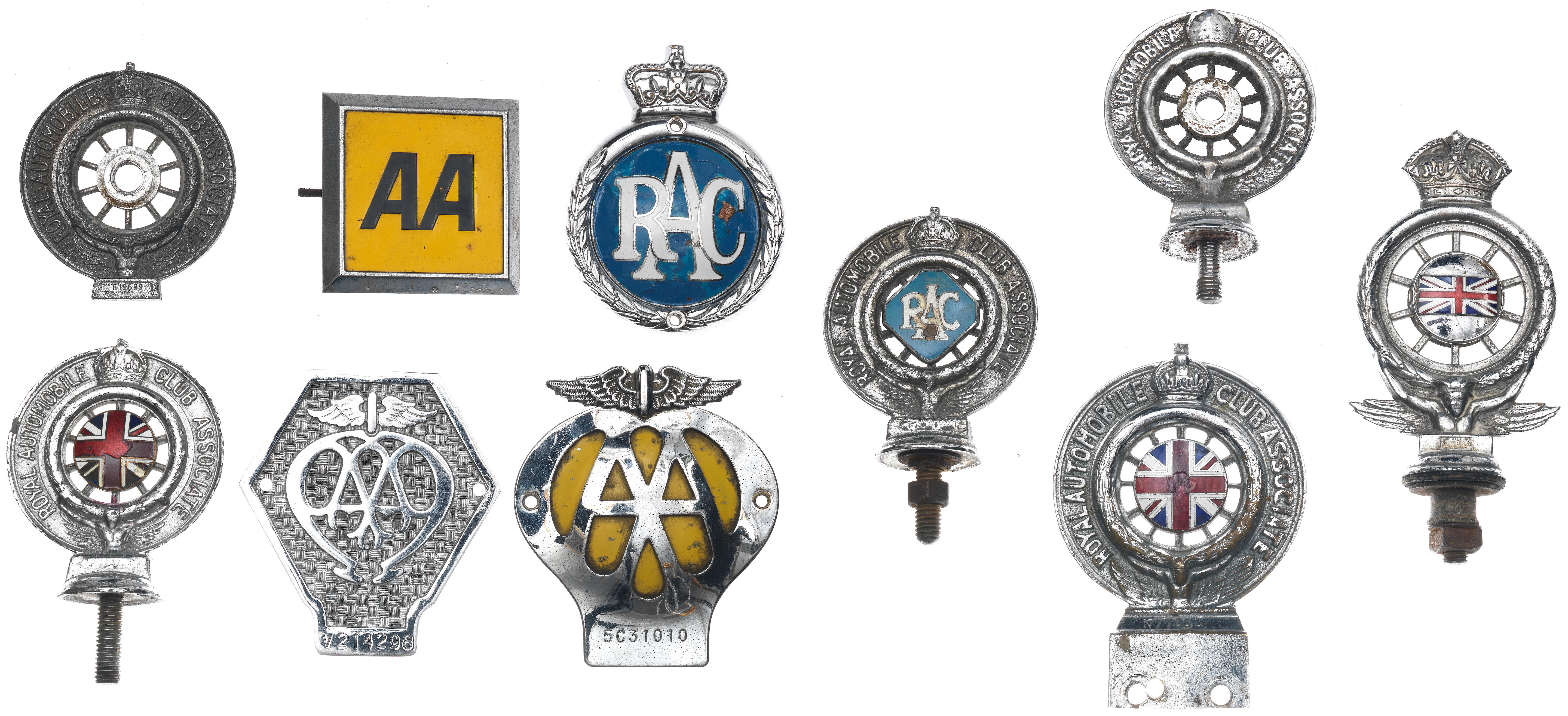 Appraisal: ASSORTED RAC AND AA BADGES including die-cast full member's RAC