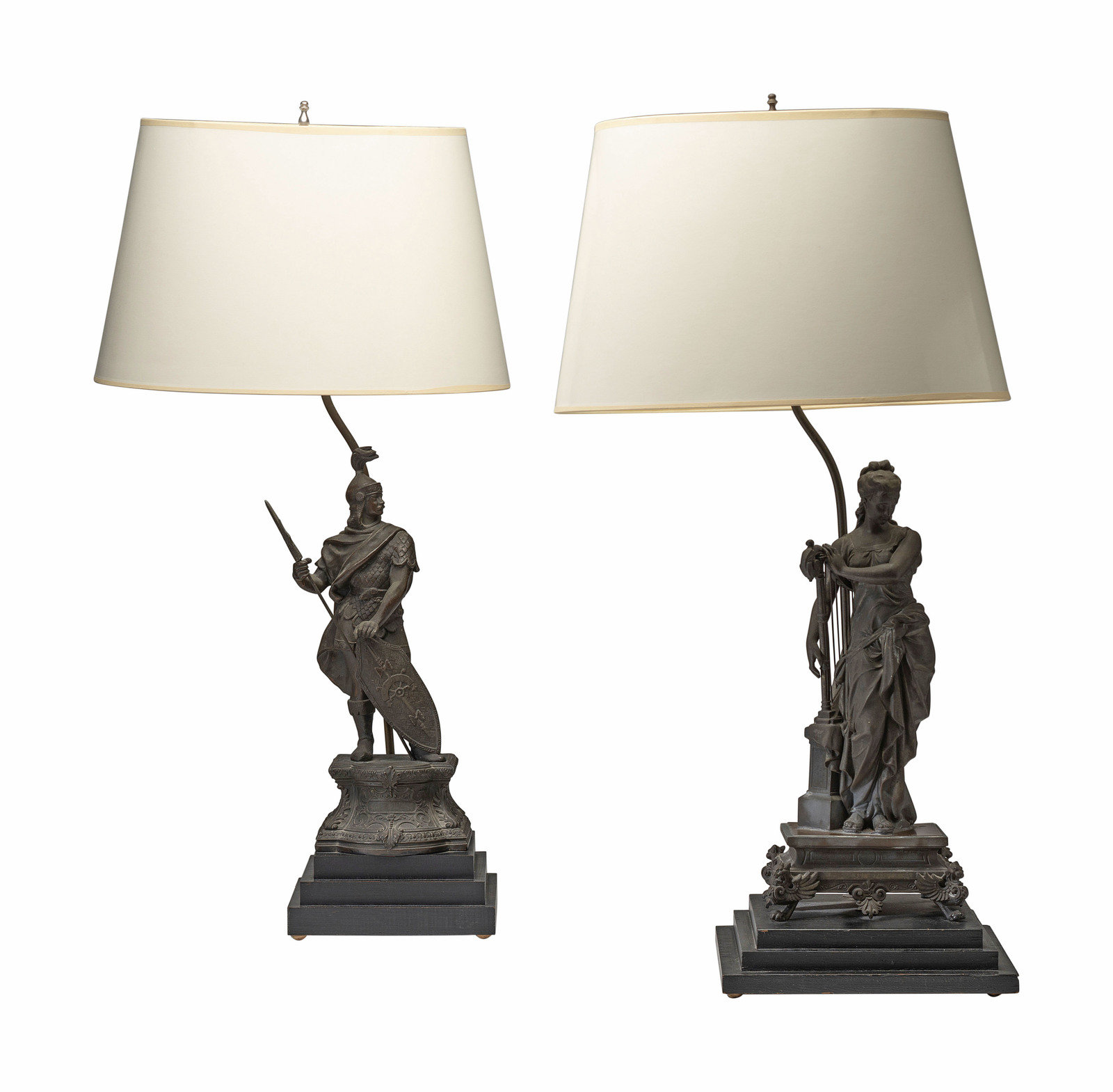 Appraisal: A Pair of Continental Bronze Figural Lamps Early th Century