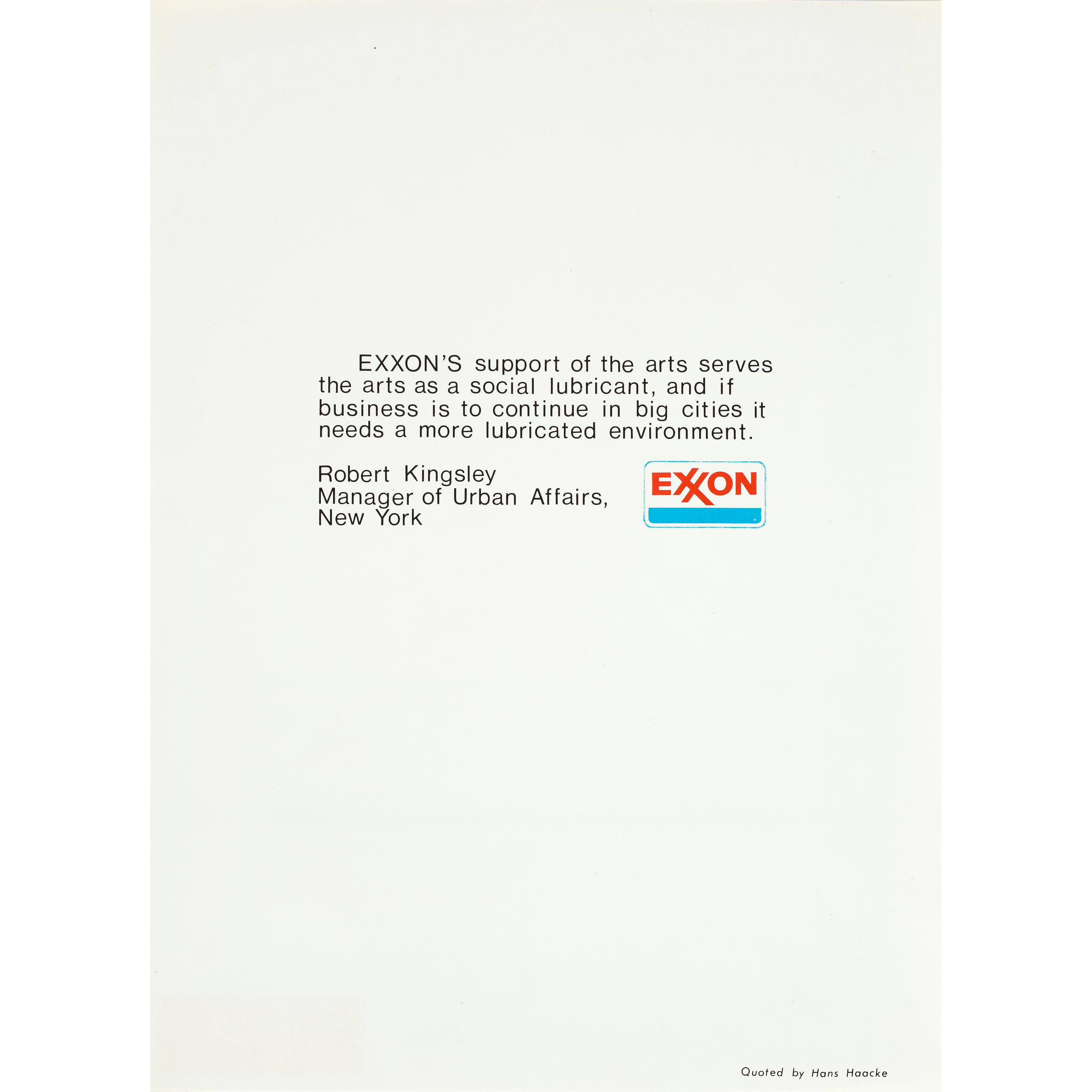 Appraisal: HANS HAACKE BORN Untitled Exxon Offset lithograph in colors on