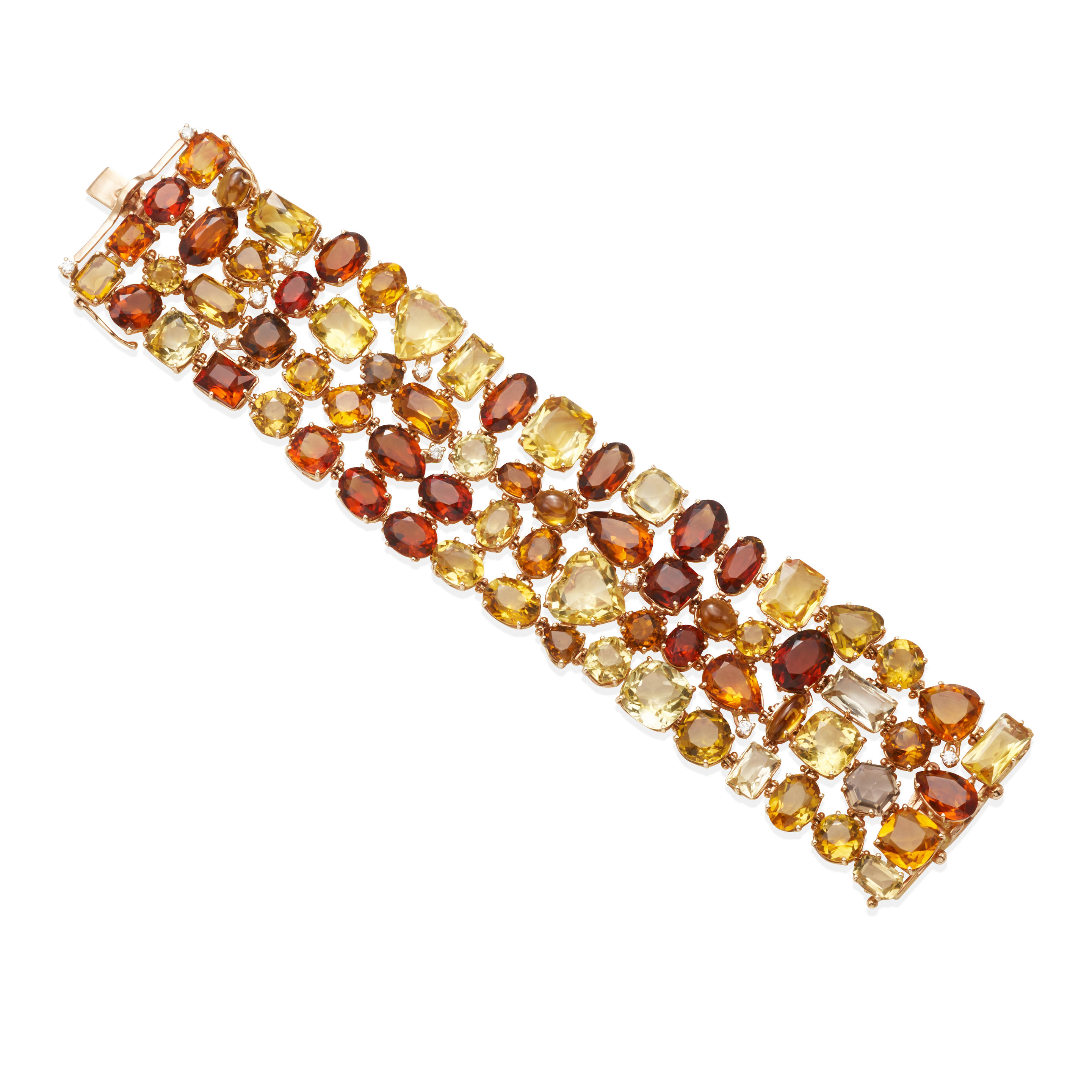 Appraisal: A K ROSE GOLD CITRINE AND DIAMOND BRACELET A wide