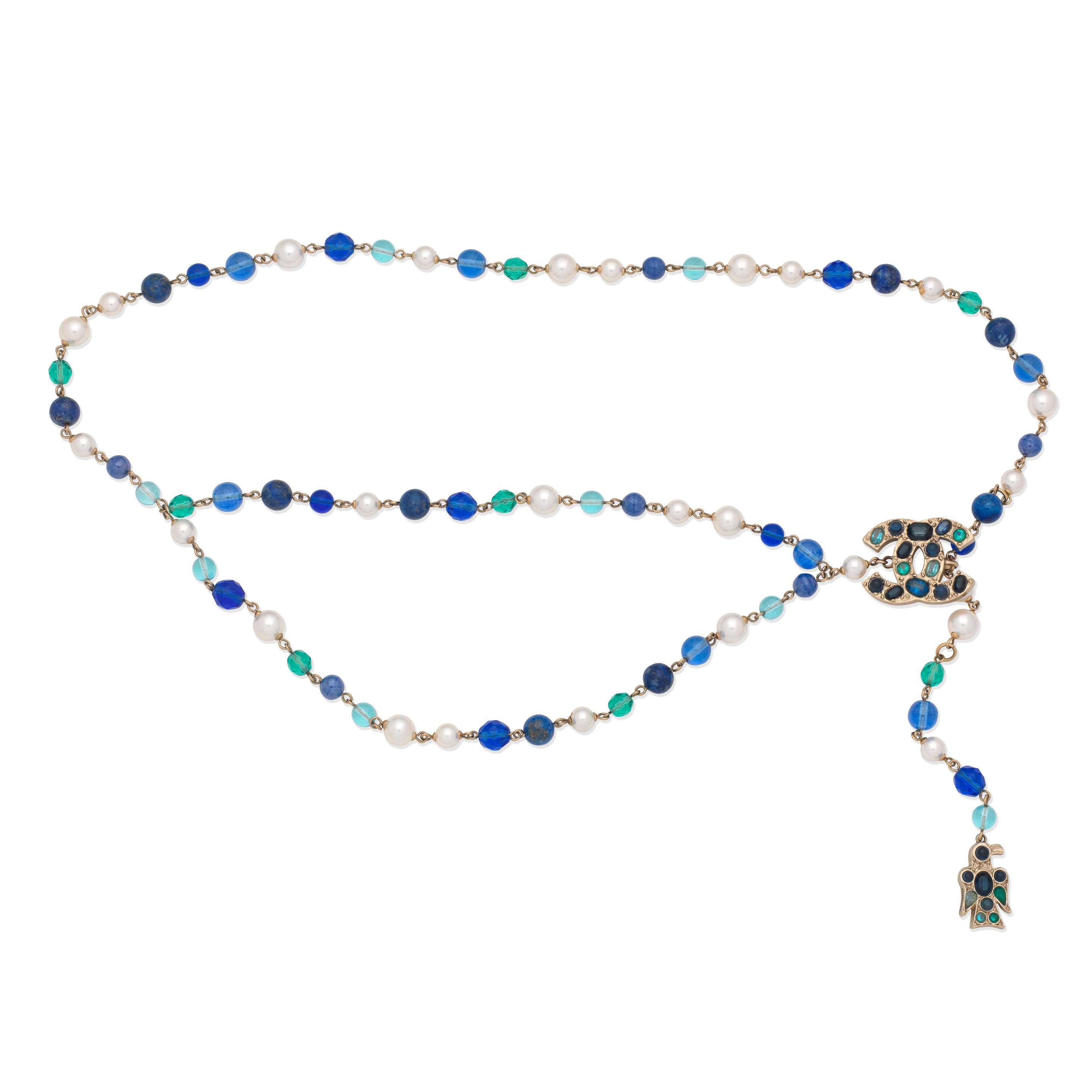 Appraisal: KARL LAGERFELD FOR CHANEL A BLUE GRIPOIX AND PEARL BIRD