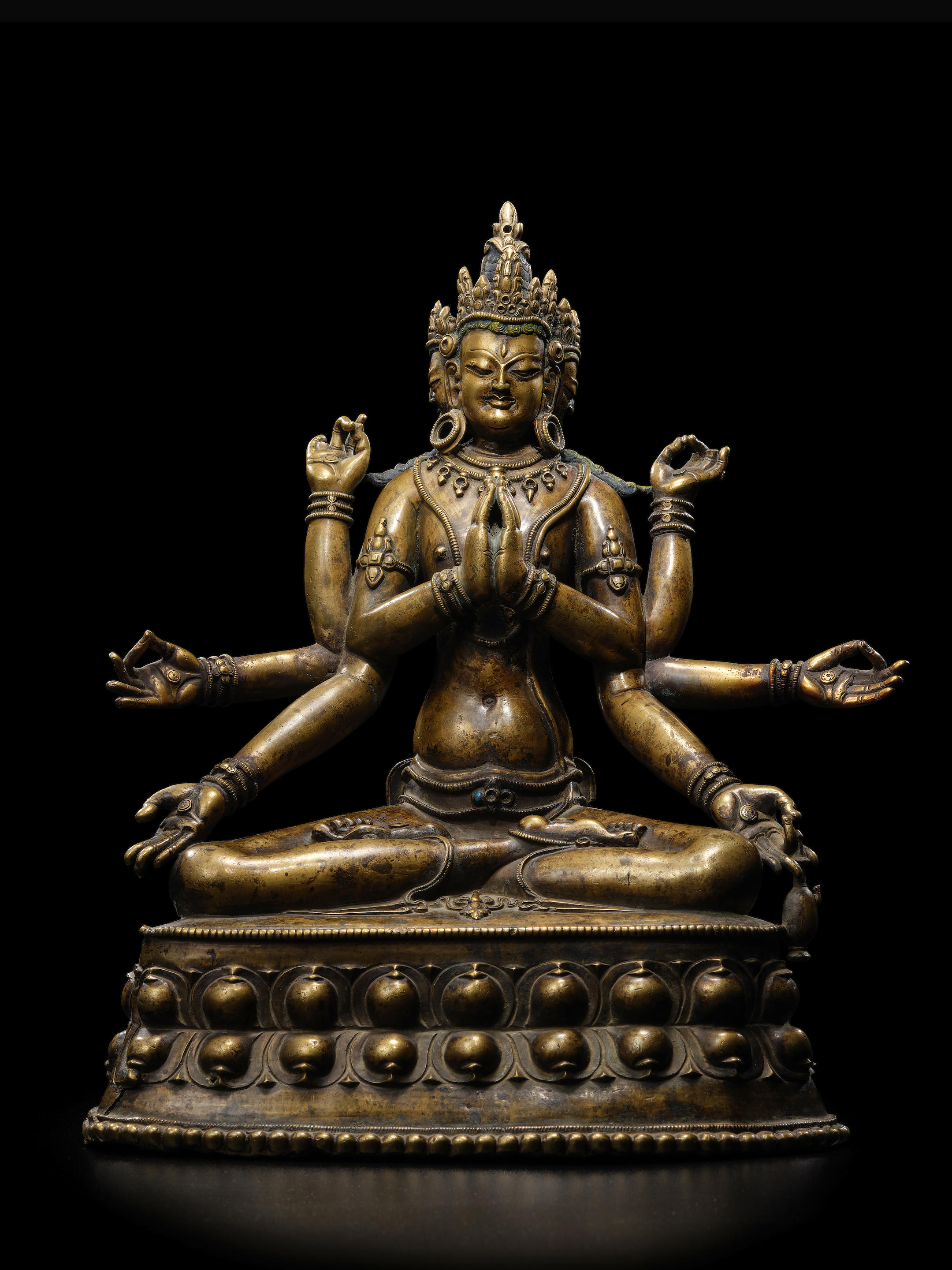 Appraisal: A BRASS FIGURE OF AVALOKITESHVARA CENTRAL TIBET TH CENTURY Himalayan