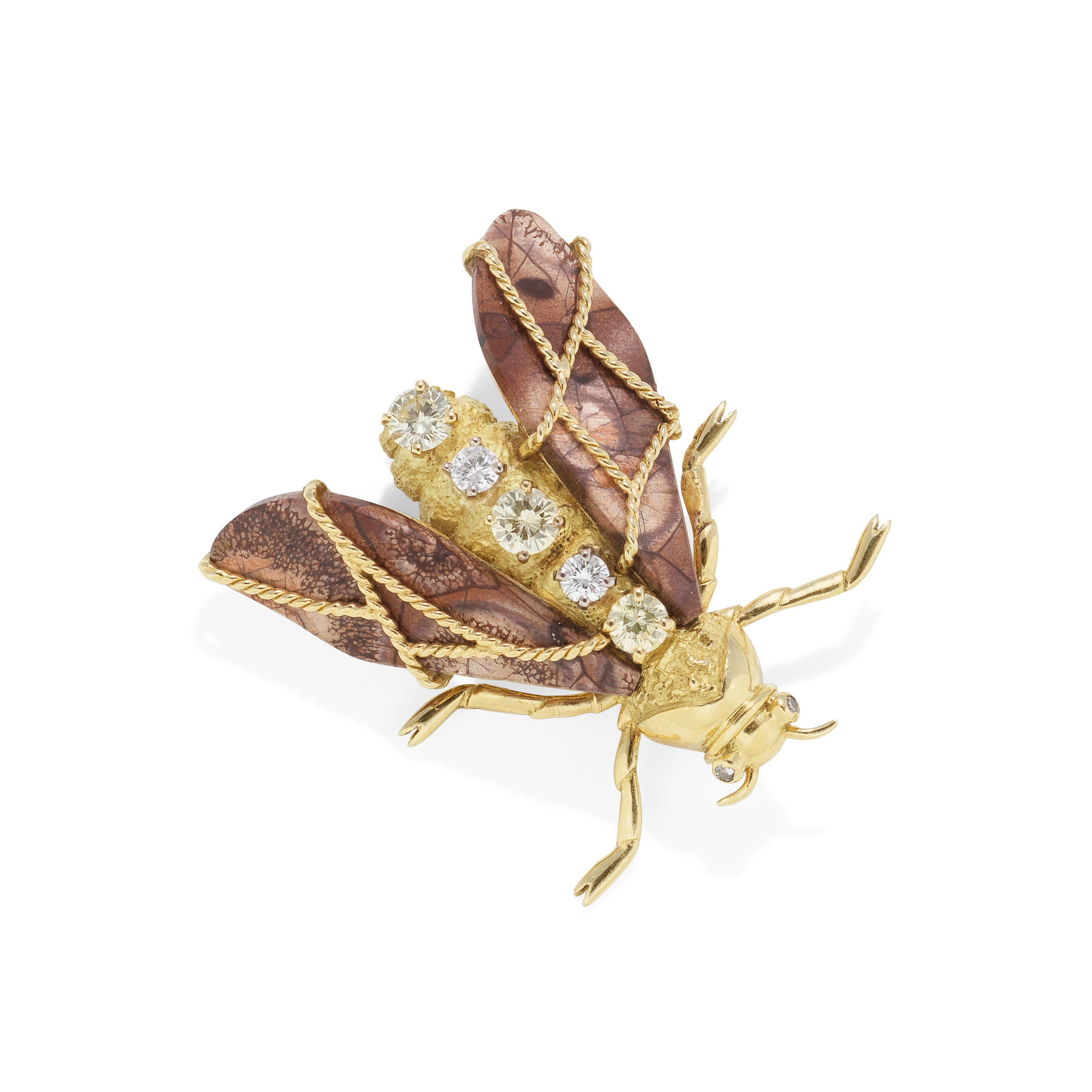 Appraisal: CHAUMET DIAMOND AND AGATE INSECT BROOCH The polished and textured