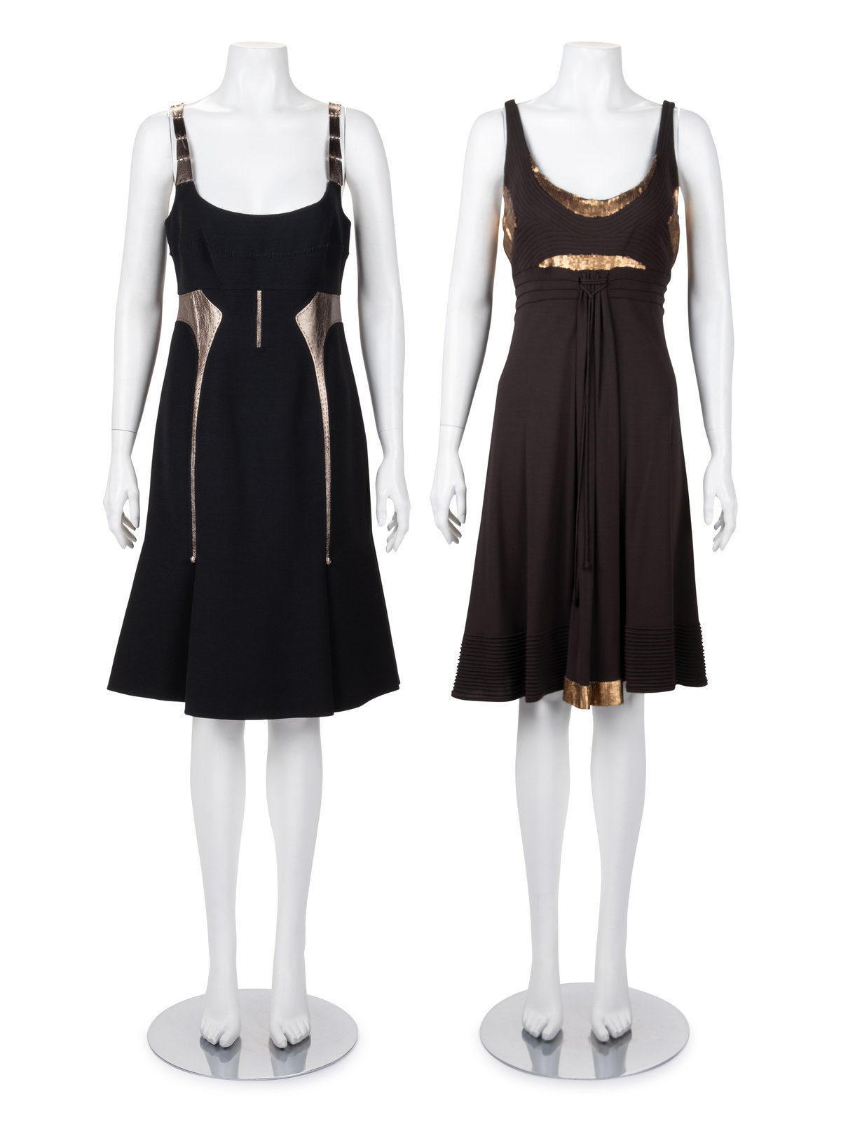 Appraisal: Two Chado Ralph Rucci Metallic Accented Sleeveless Dresses - s