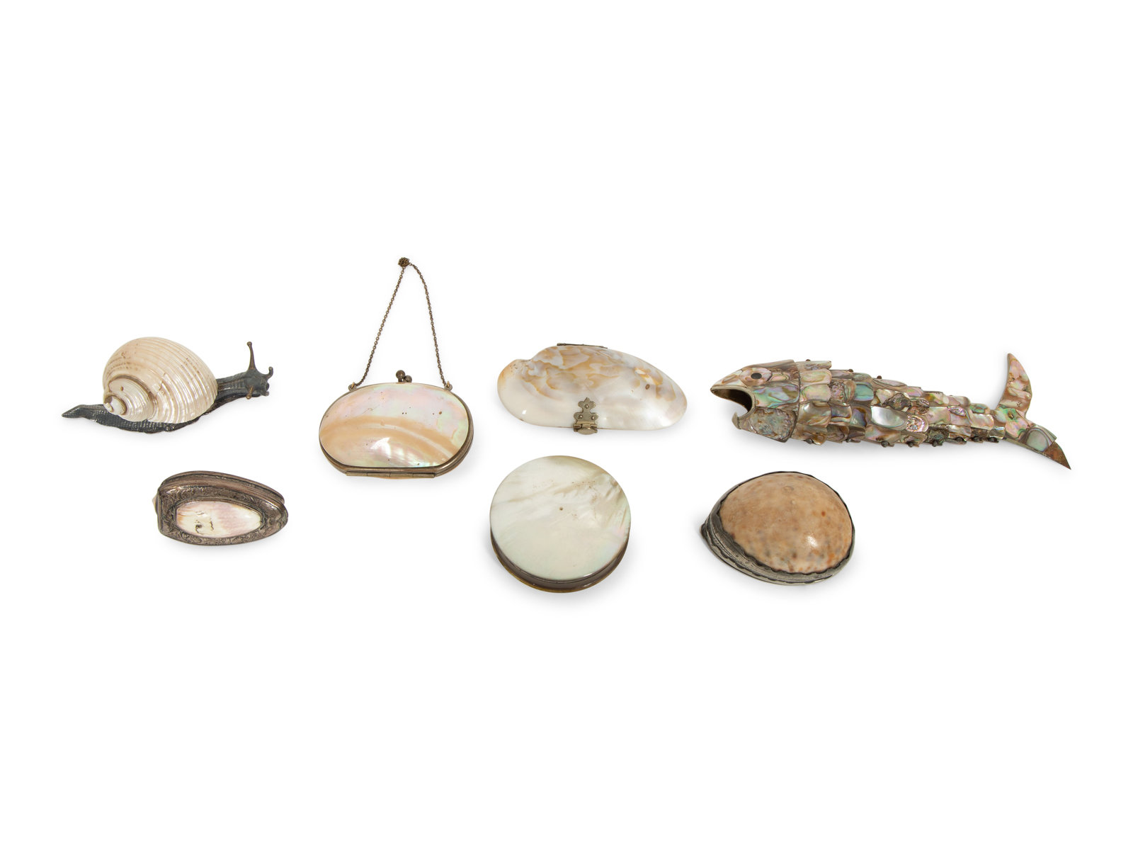 Appraisal: A Group of Seven Shell Mounted Items th th Century