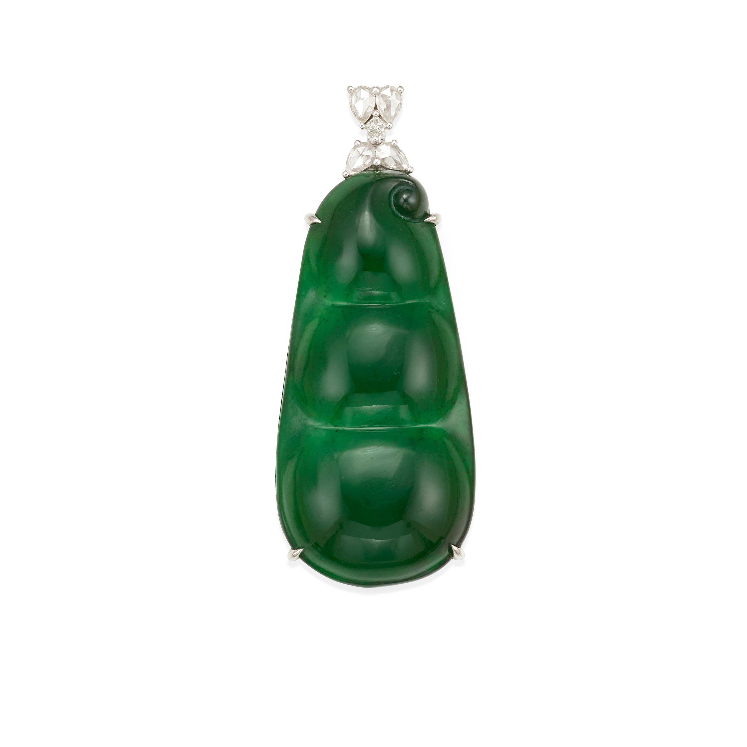 Appraisal: AN K WHITE GOLD JADE AND DIAMOND PENDANT Featuring a