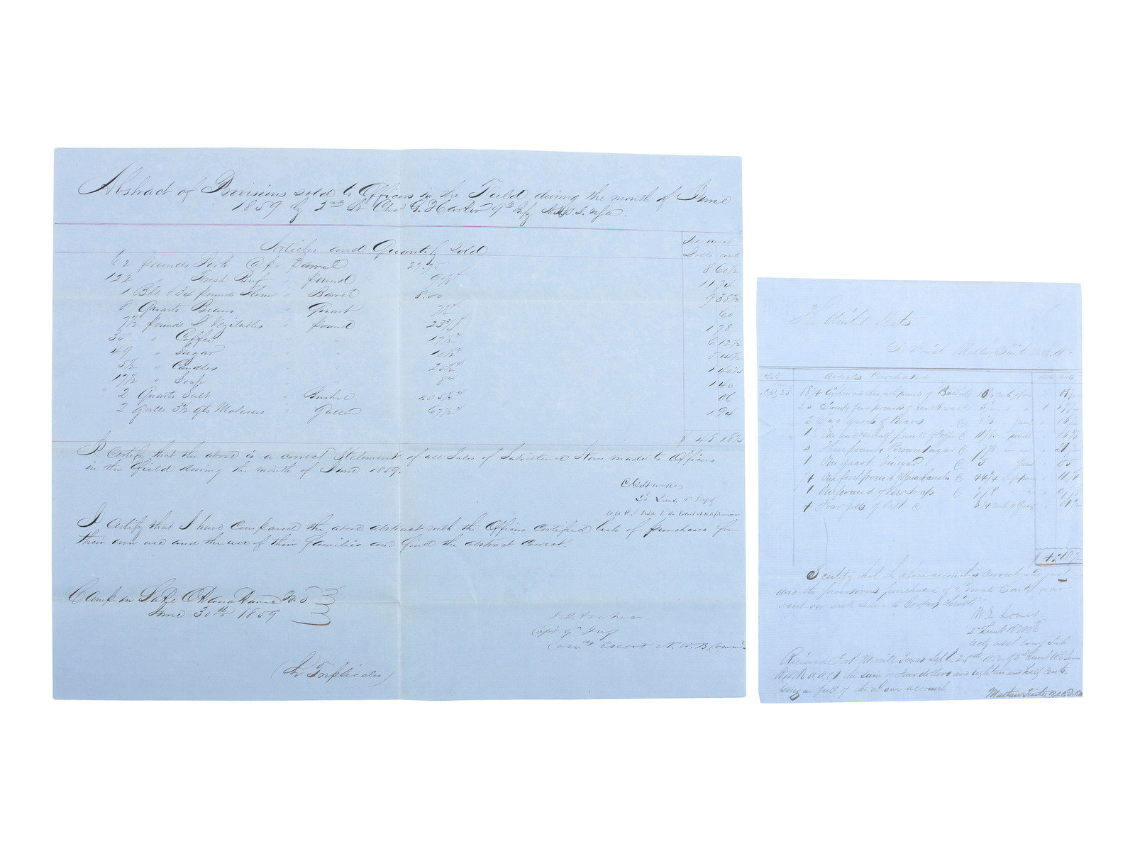 Appraisal: CIVIL WAR A group of documents signed by future Union