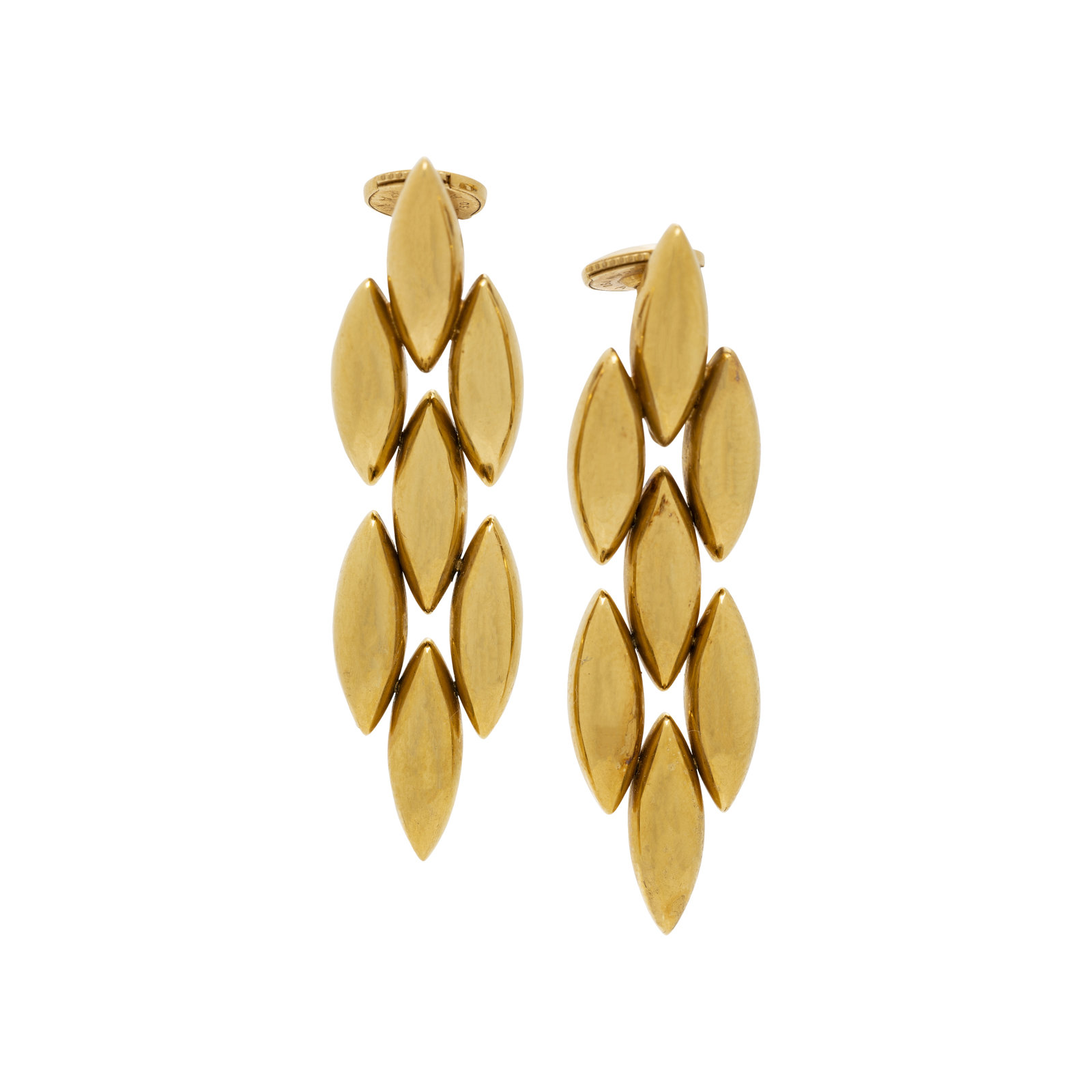 Appraisal: CARTIER YELLOW GOLD 'GENTIANE' EARRINGS In a three row grain