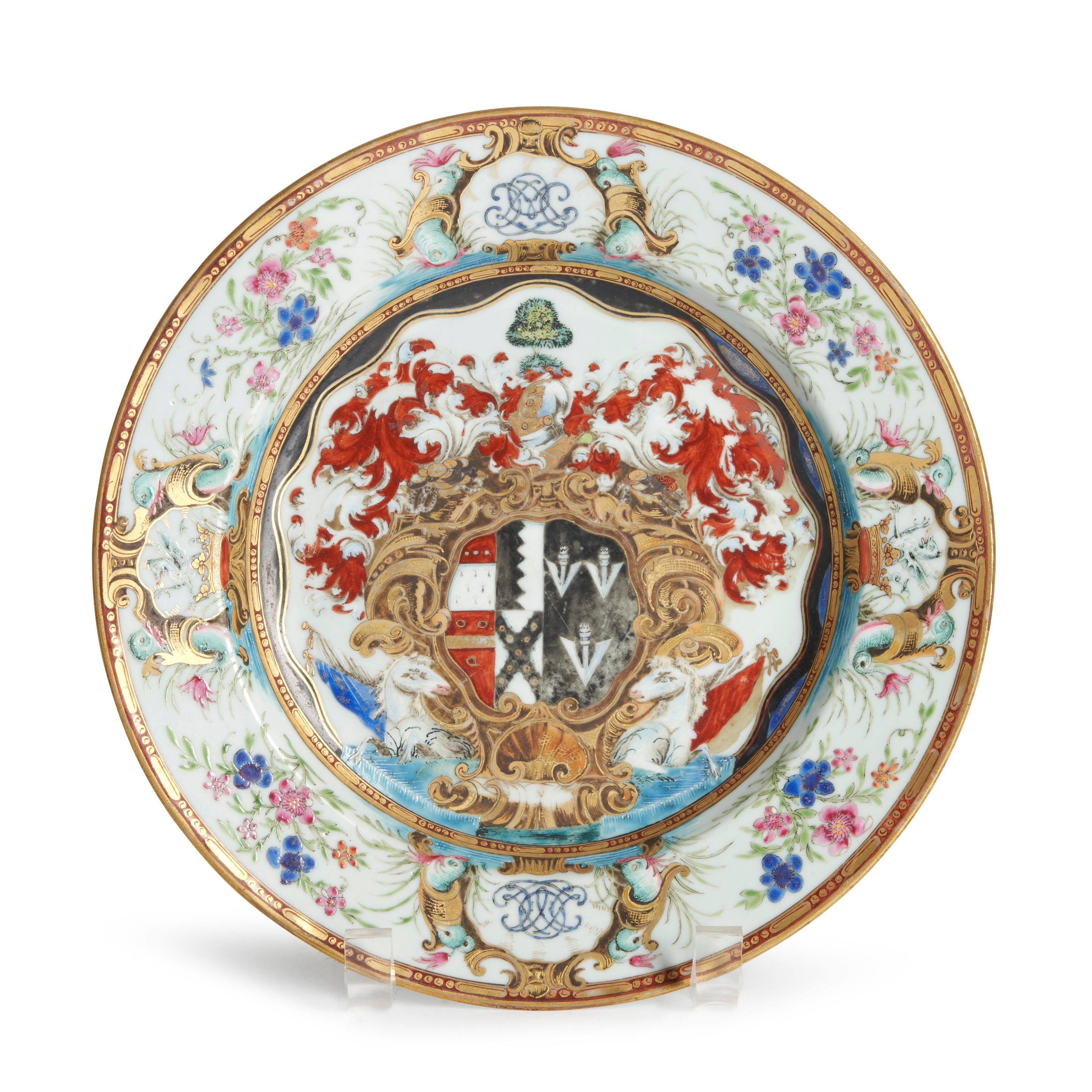 Appraisal: ARMORIAL PORCELAIN PLATE WITH THE ARMS OF OKEOVER IMPALING NICHOL