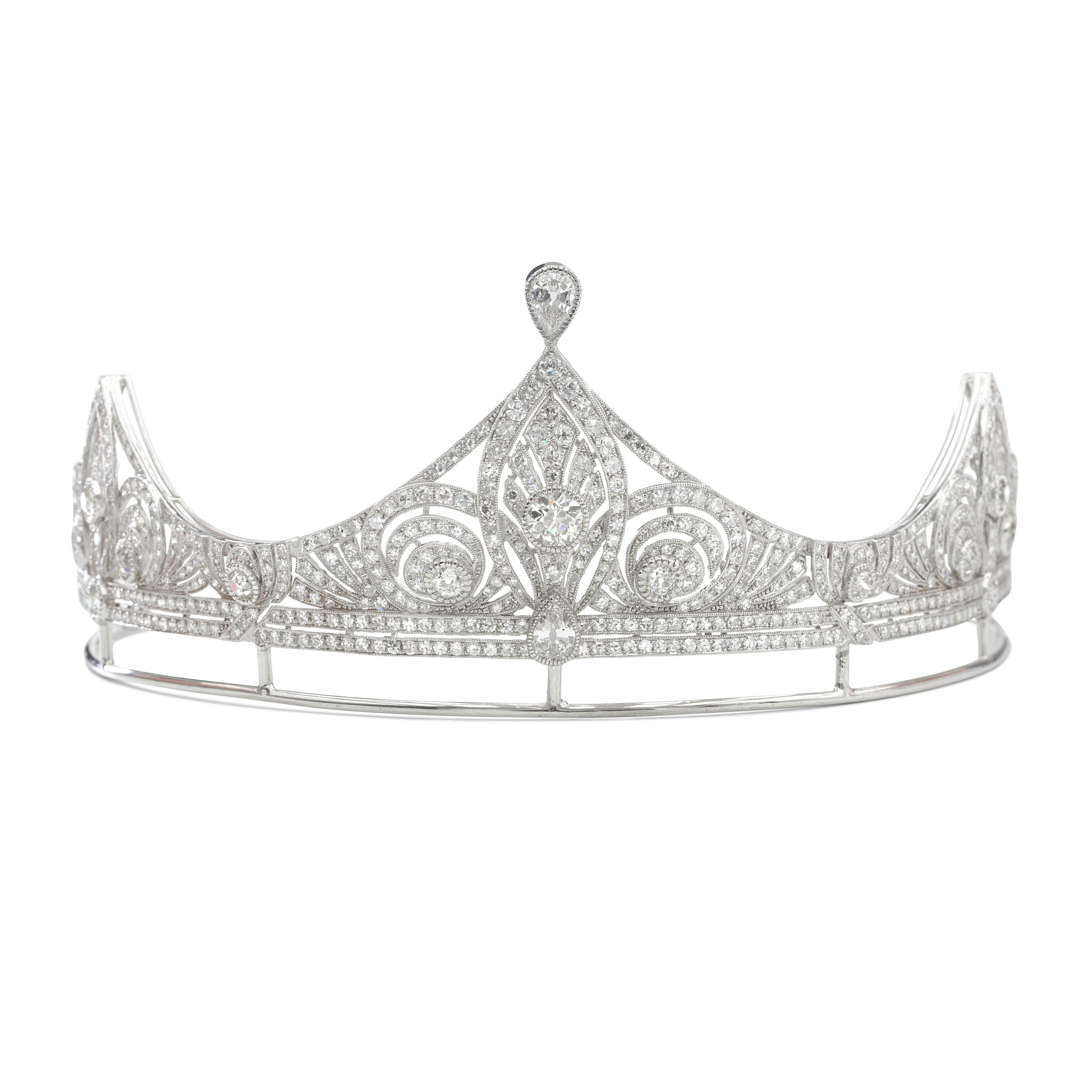 Appraisal: DIAMOND TIARA Of undulating form with openwork palmette and scroll