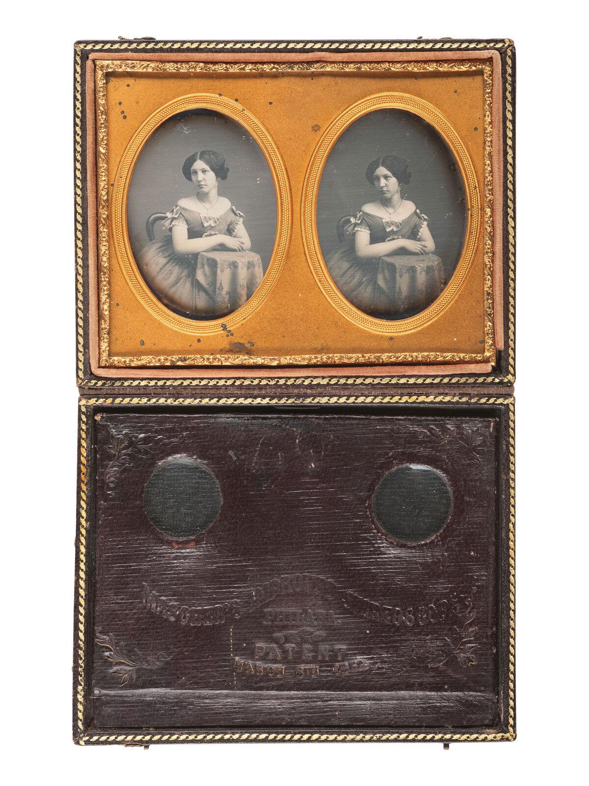 Appraisal: EARLY PHOTOGRAPHY Stereodaguerreotype of a young woman housed in a