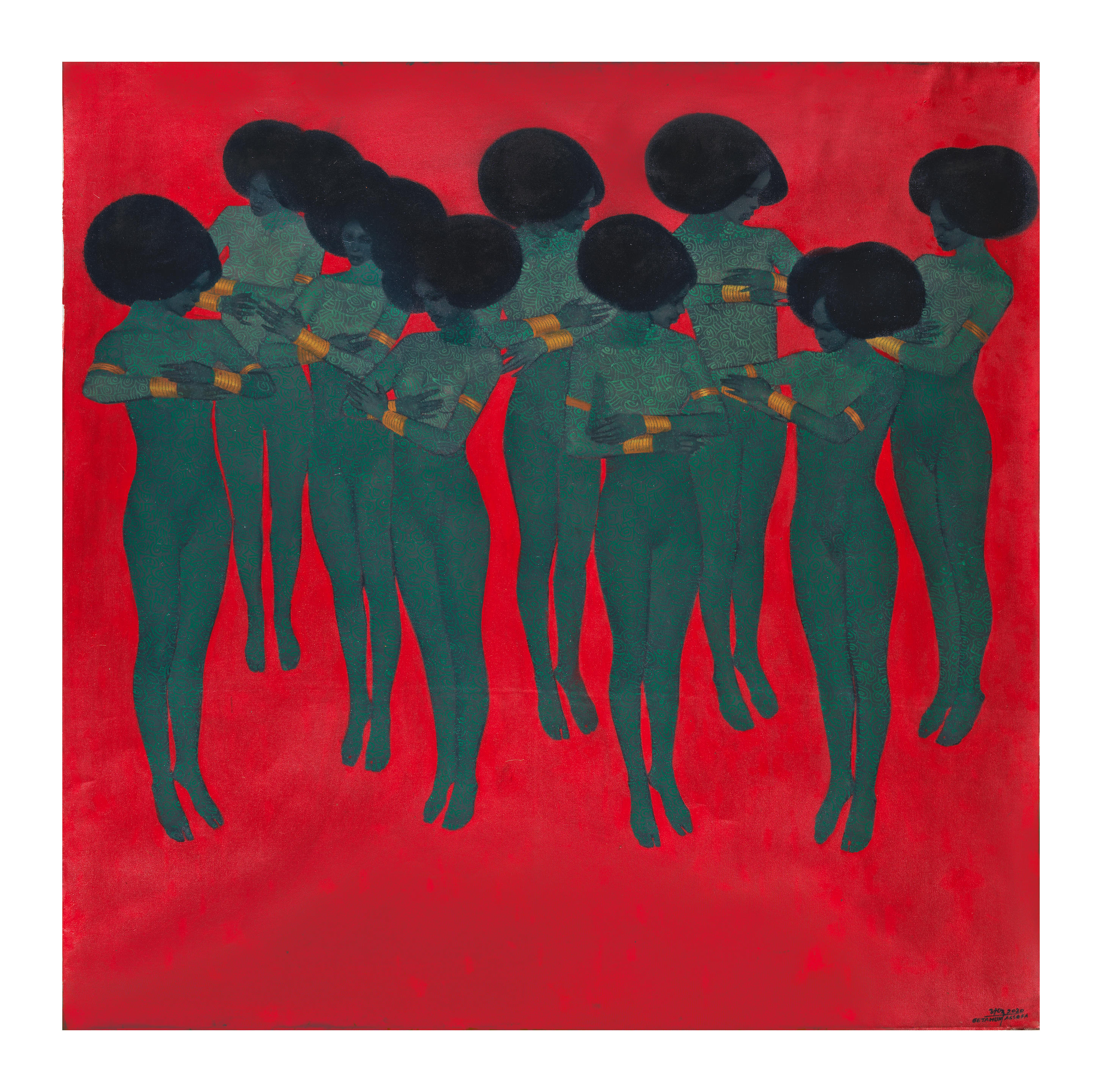 Appraisal: GETAHUN ASSEFA BALCHA ETHIOPIE N EN Girls on red background