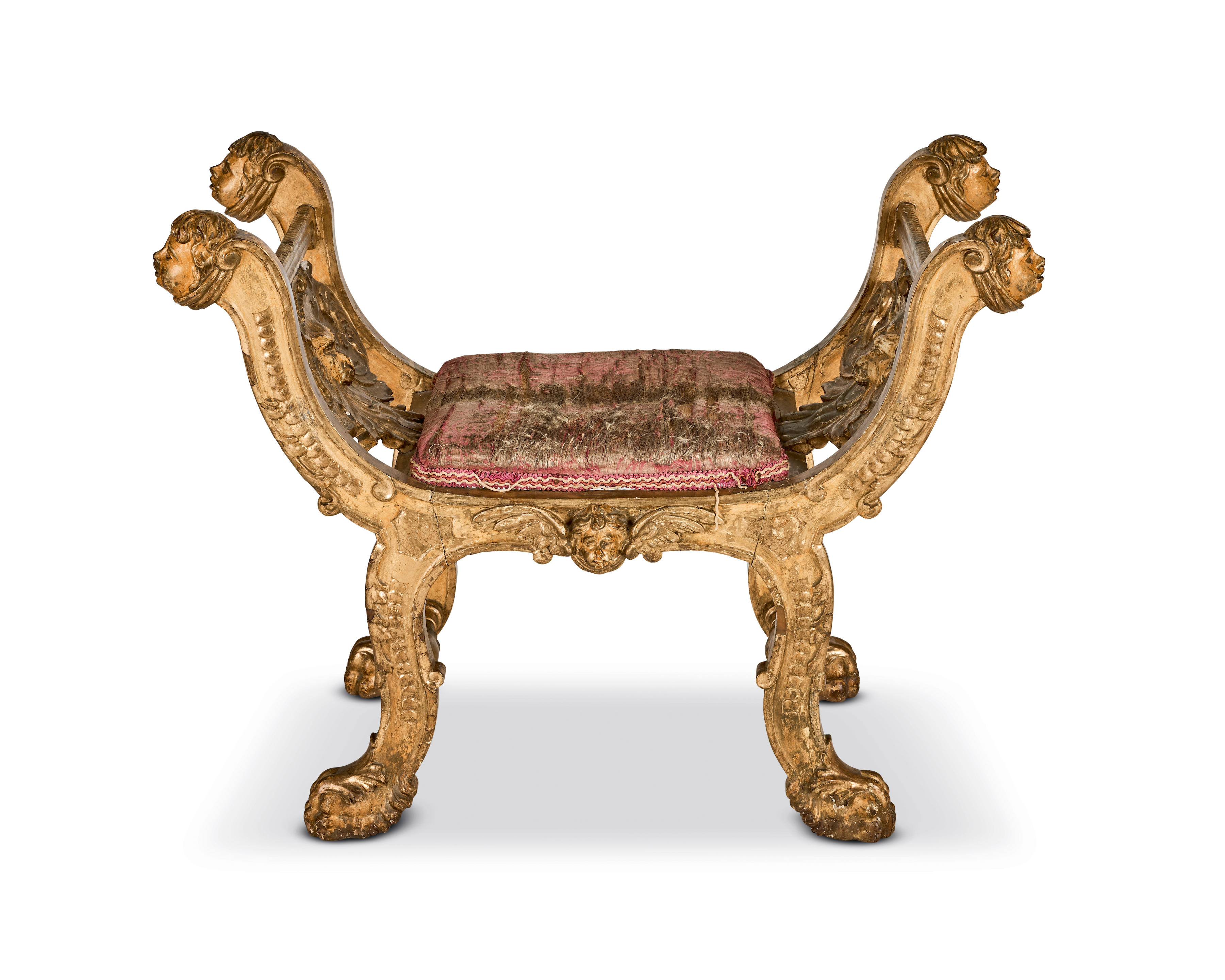 Appraisal: AN ITALIAN GILTWOOD X-FRAME STOOL OR WINDOW SEAT Probably th