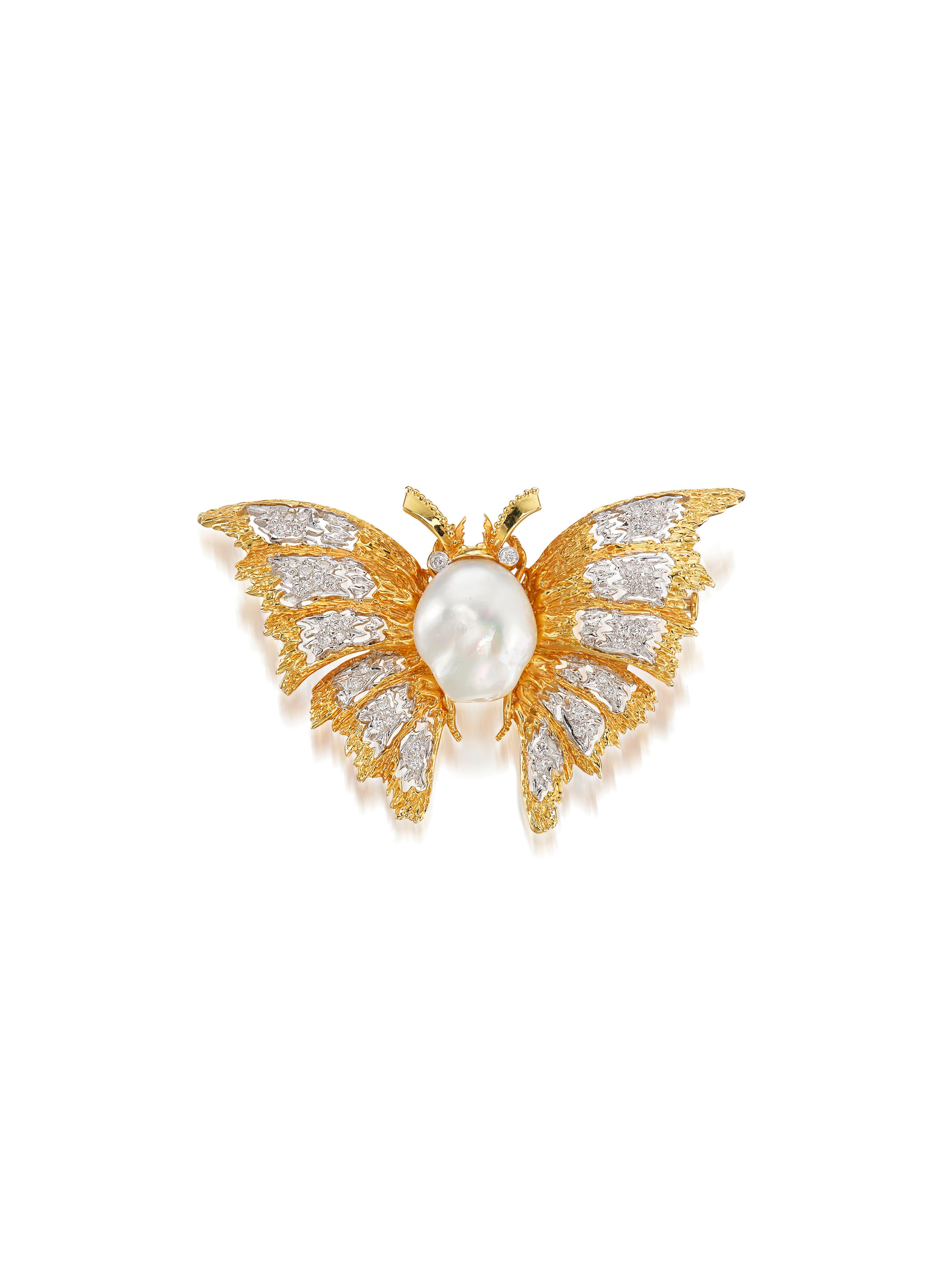 Appraisal: A BAROQUE PEARL AND DIAMOND MOTH BROOCH PENDANT Designed as